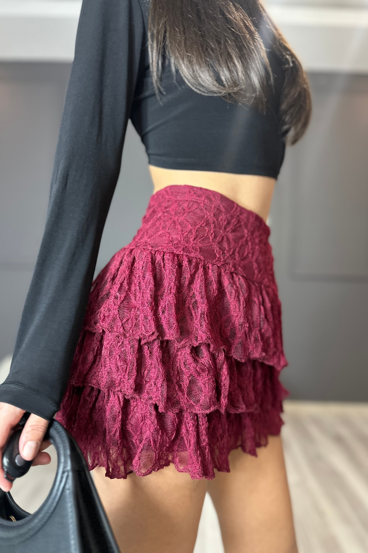 Bordo Dantel Kat Kat Model Etek