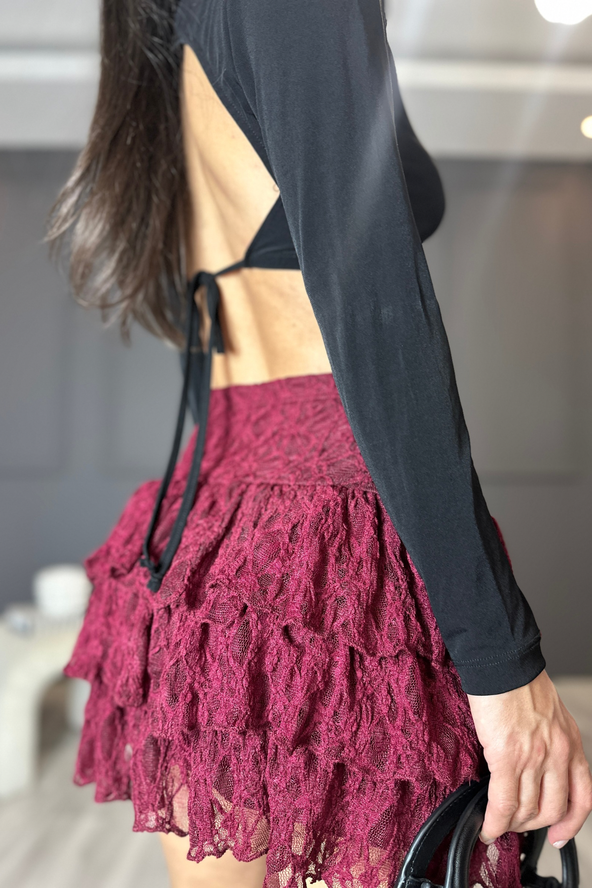 Bordo Dantel Kat Kat Model Etek