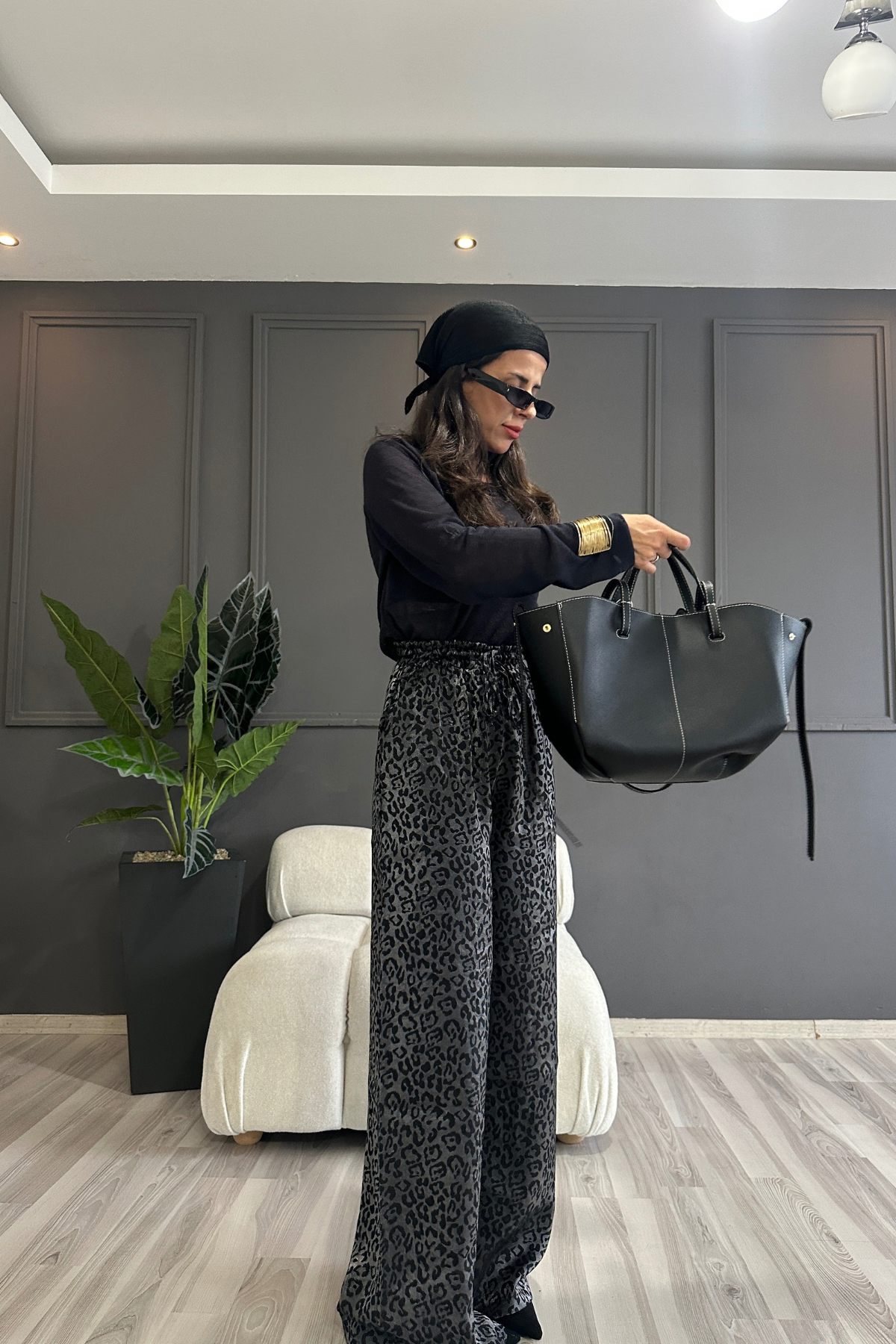 Dark Grey Leopar Pantolon