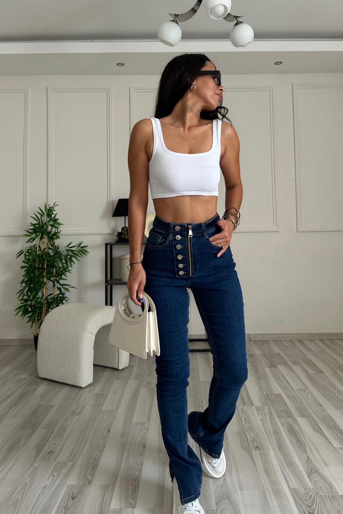 Düğme Detaylı Blue Jean