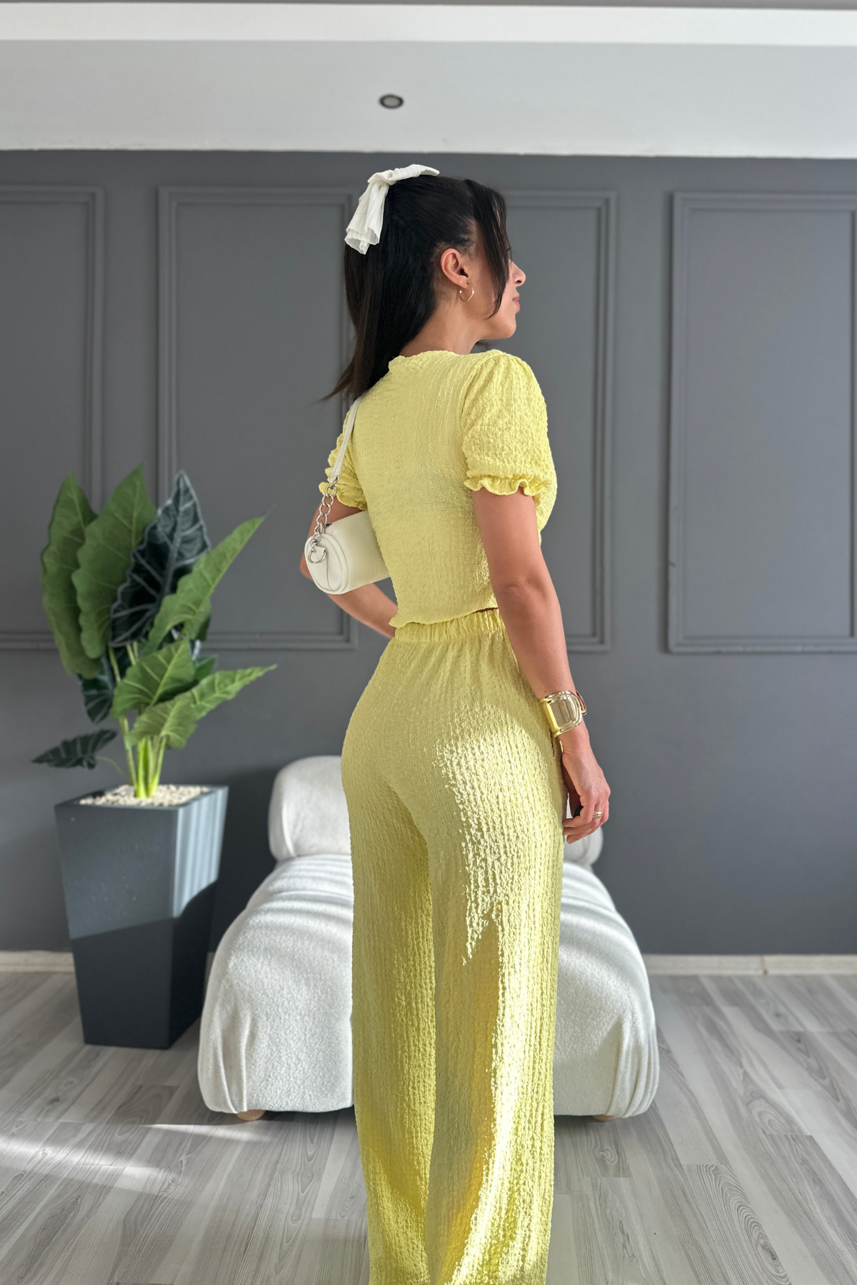 Fırfır Kol Sarı Bağlamalı Takım