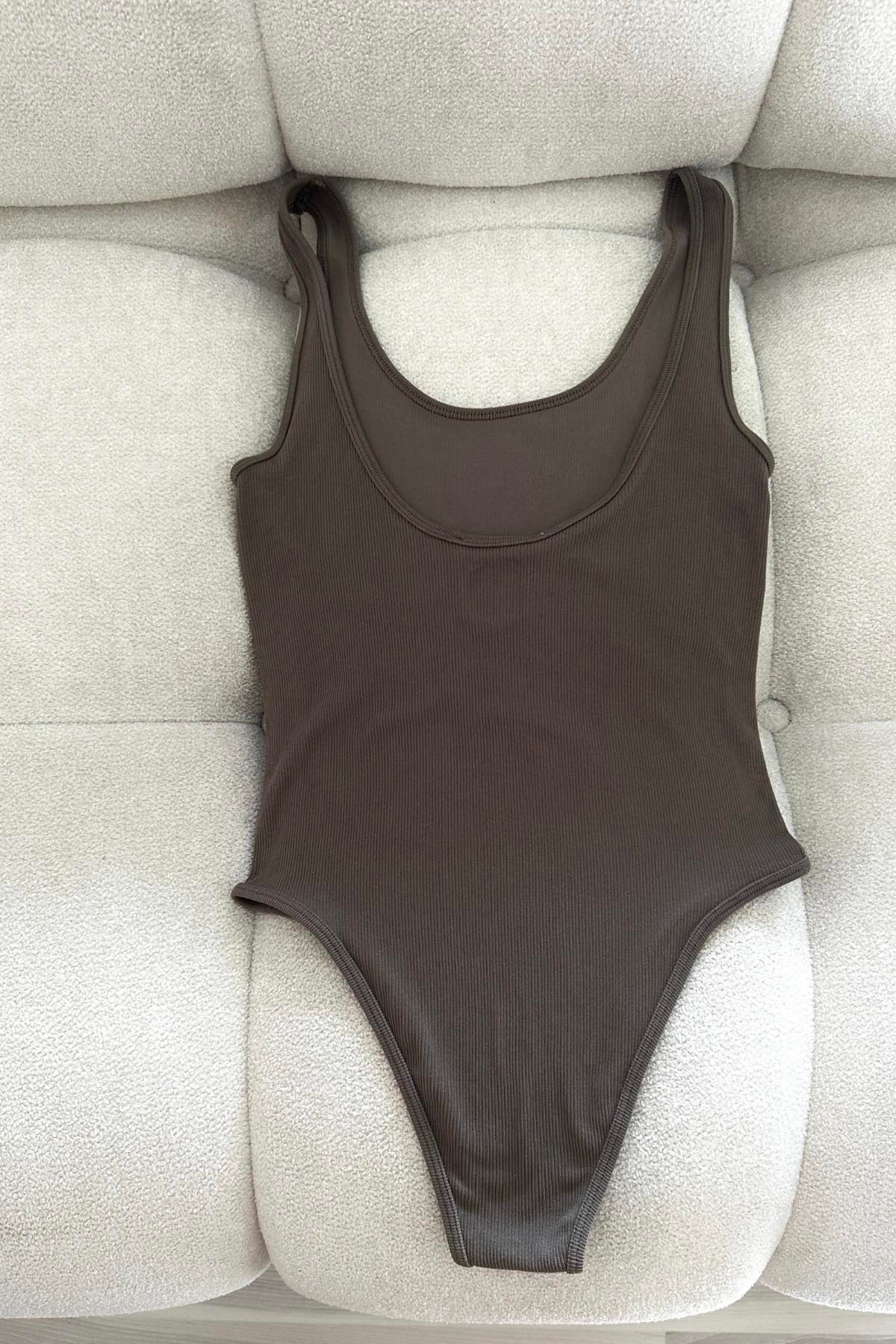 Fitilli Bej Likralı Bodysuit