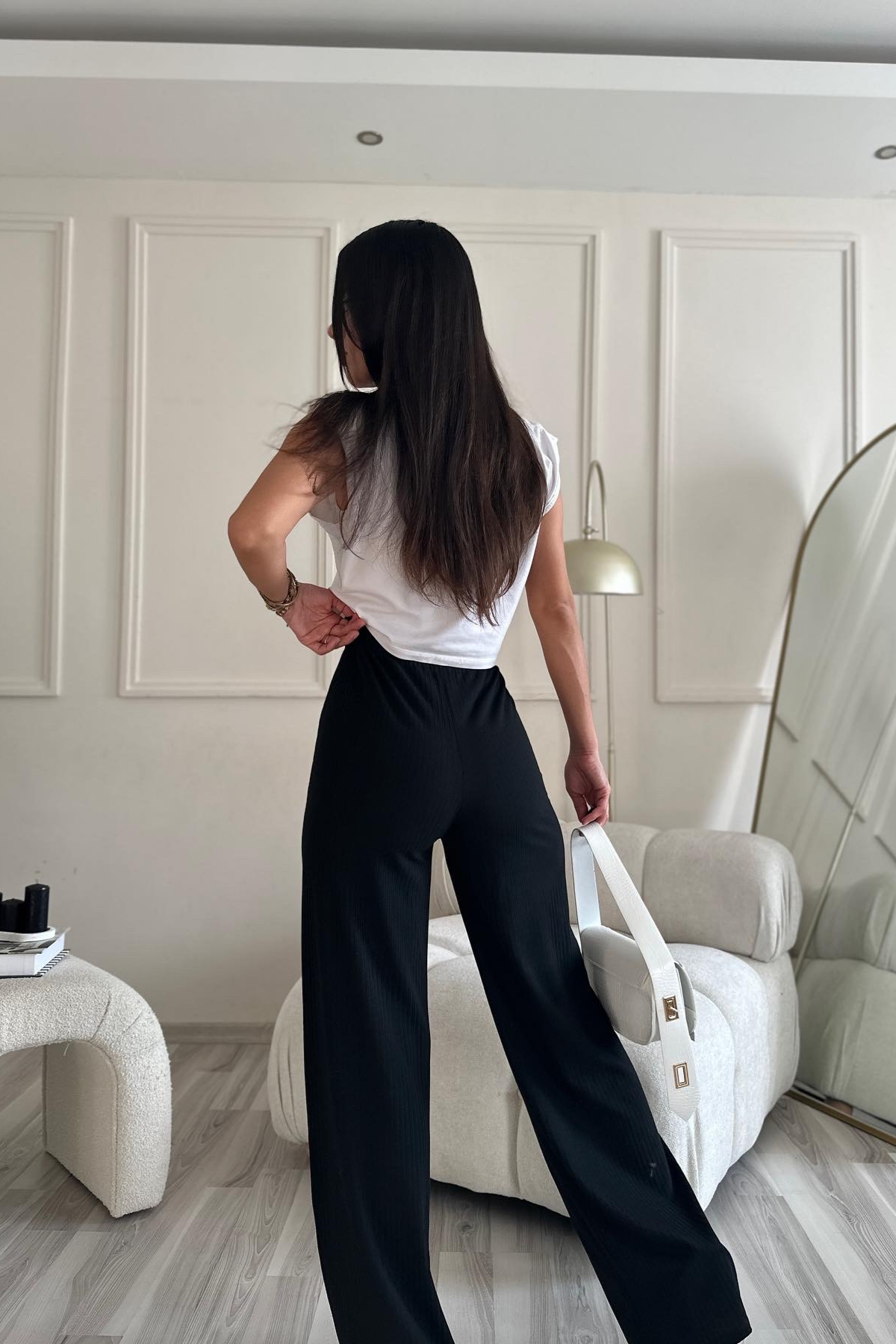 Fitilli Ultra Yumuşak Siyah Eşofman Alt
