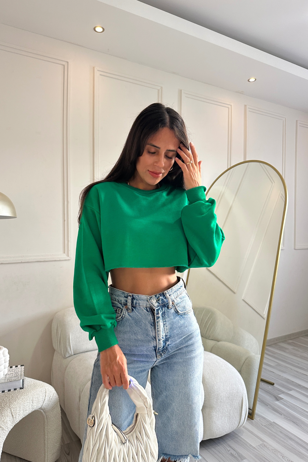 Frida Yeşil Crop Sweatshirt