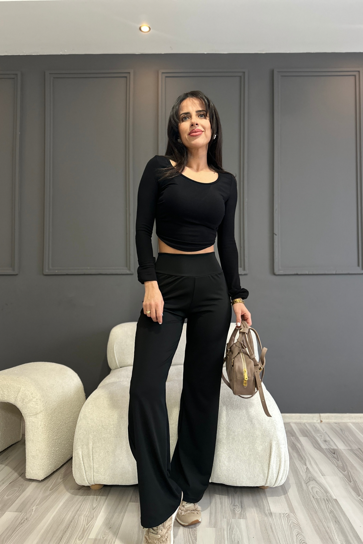 HU2145 Siyah Likralı Boru Paça Pantolon 