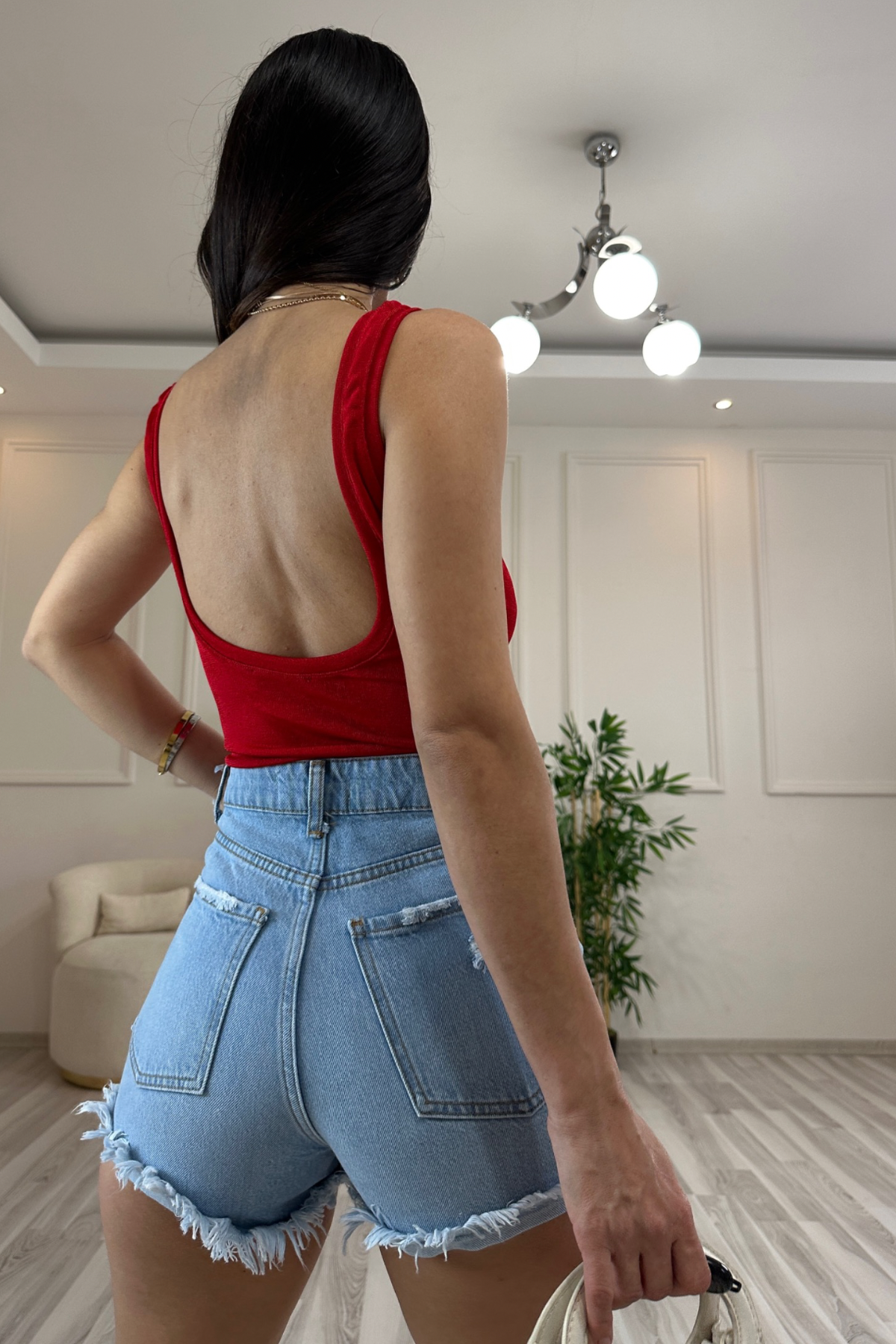 Kırmızı Likralı Budysuit