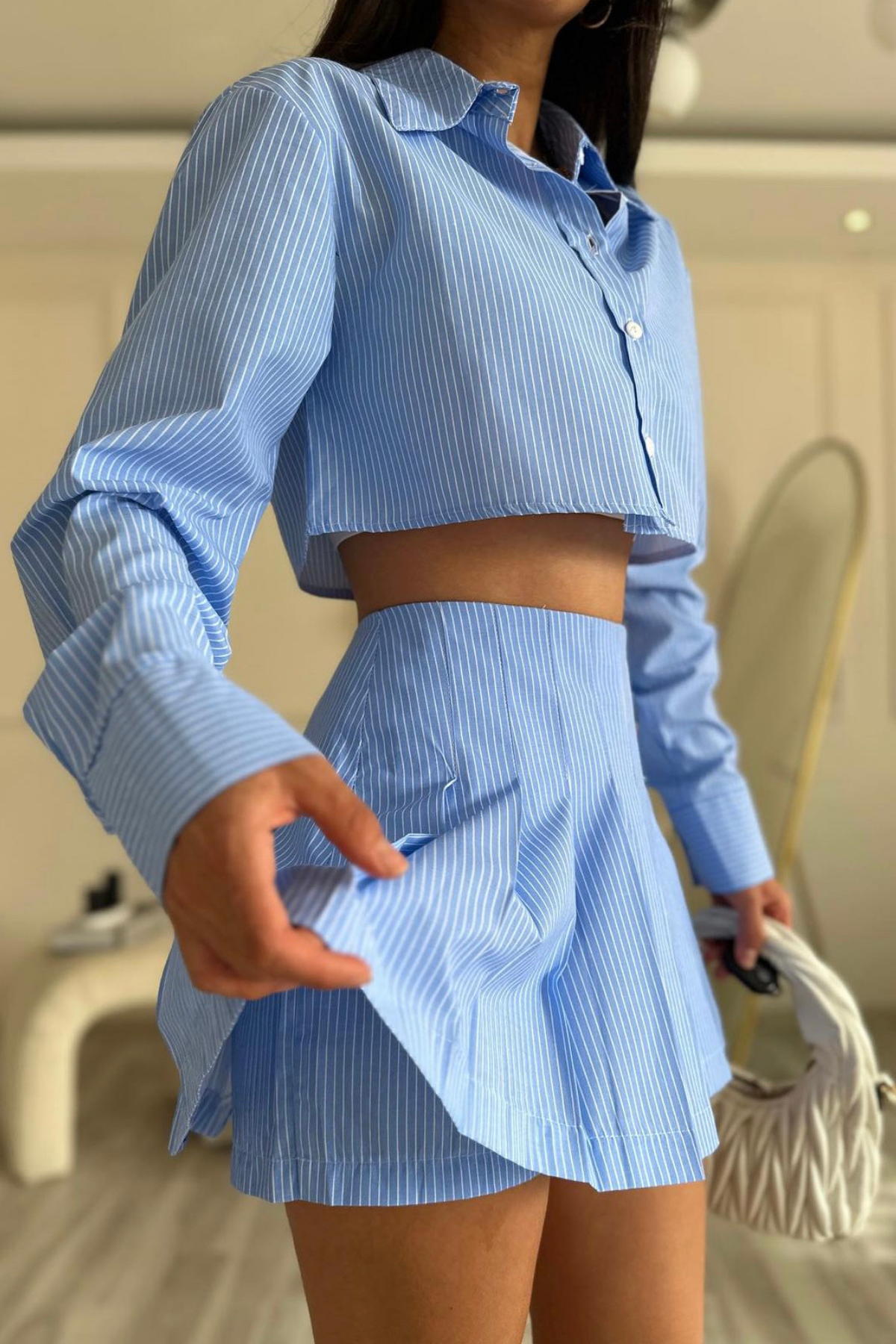 Lch Model Mavi Şort Etekli Gömlek Takım