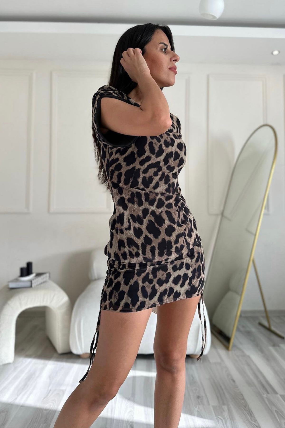 Leopar Büzgülü Elbise