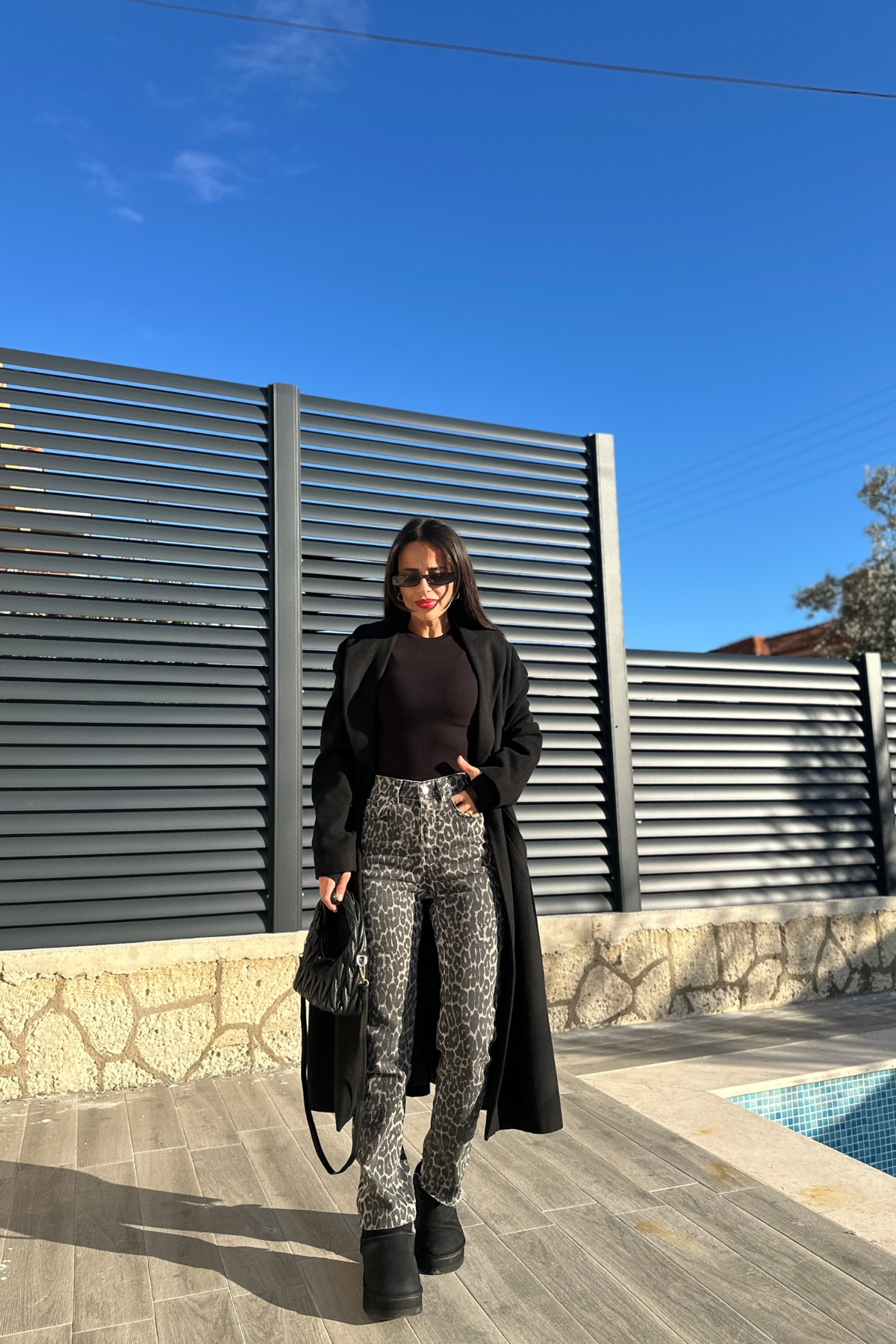 Leopar Desenli Straight Denim
