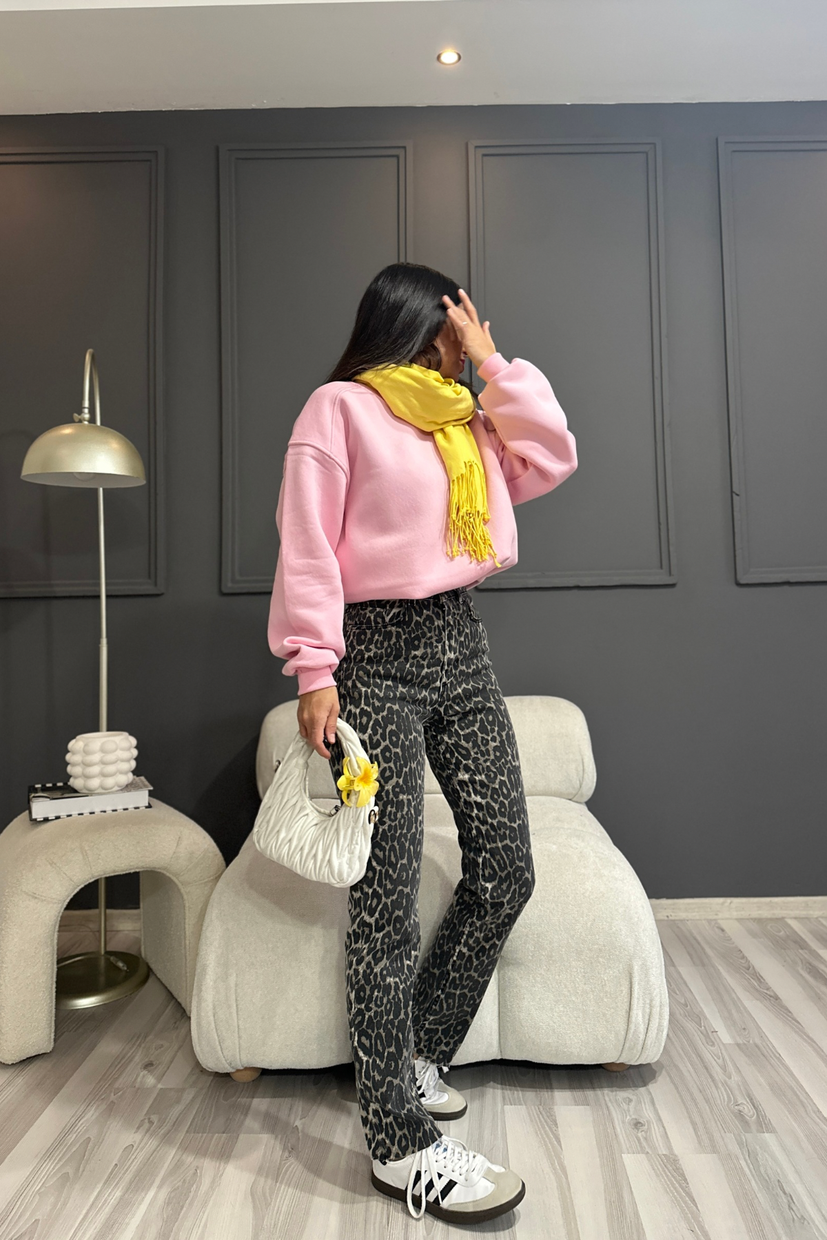 Leopar Desenli Straight Denim