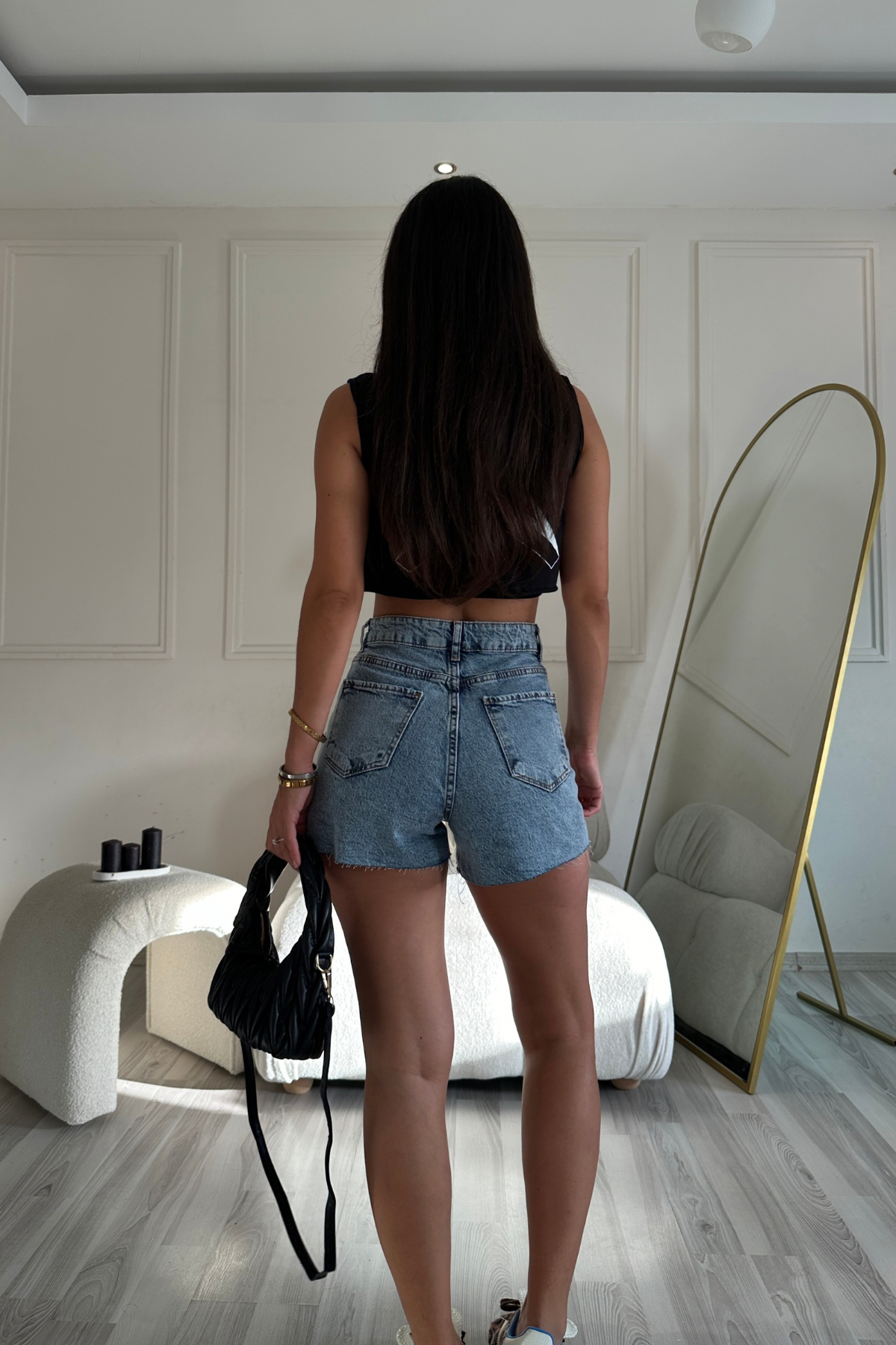 Leopar Detaylı Denim Şort