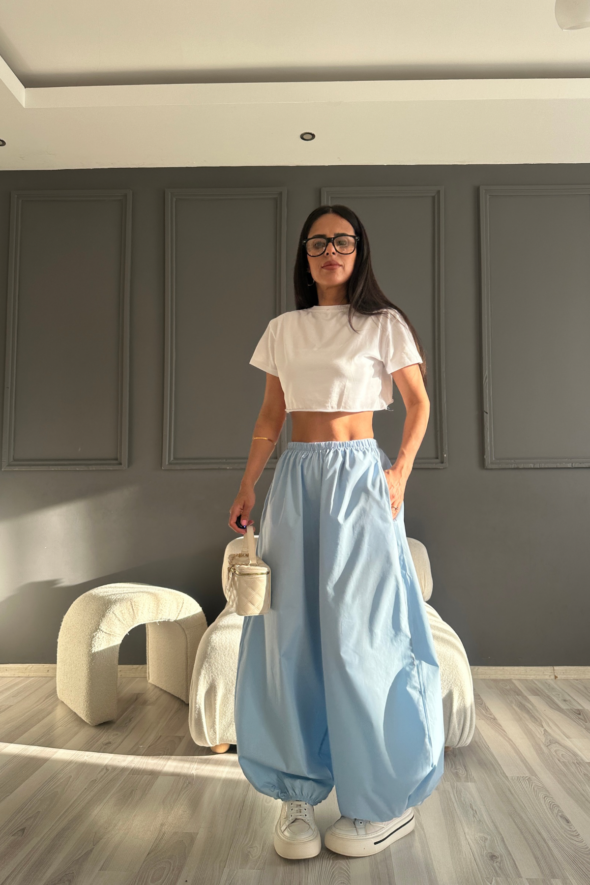 Mavi Poplin Balon Pantolon