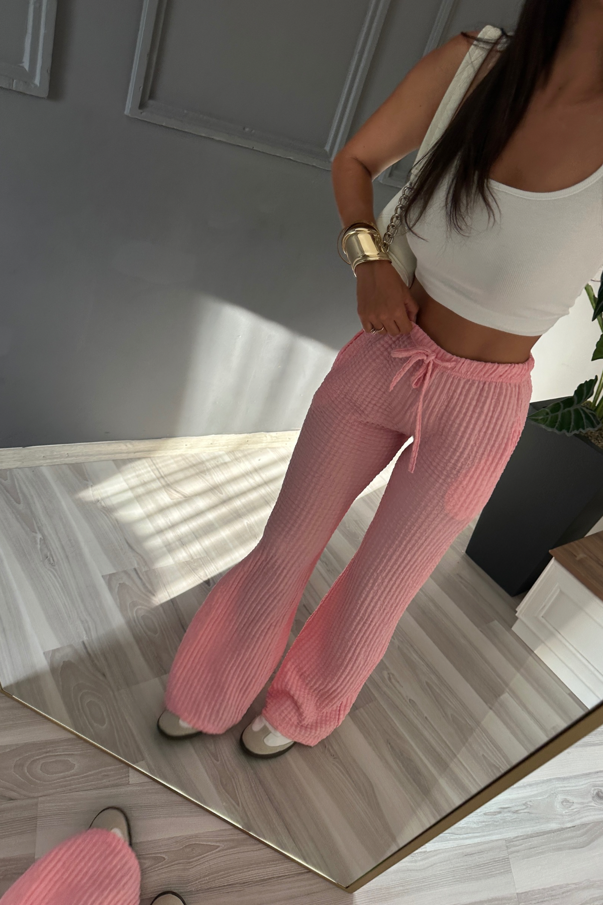 Pembe Jakarlı Burble Pantolon