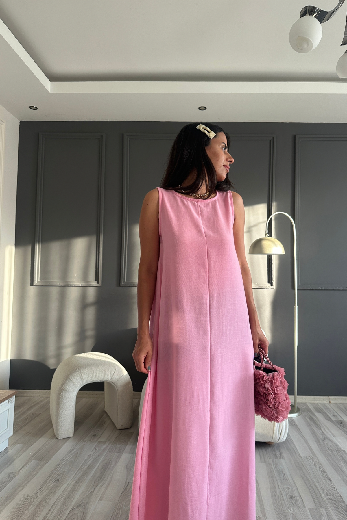 Pembe Keten Elbise
