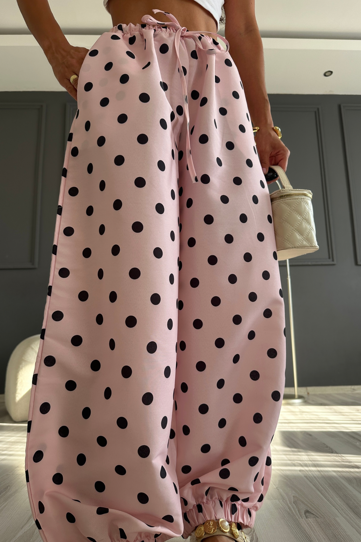 Pembe Puantiye Balon Pantolon