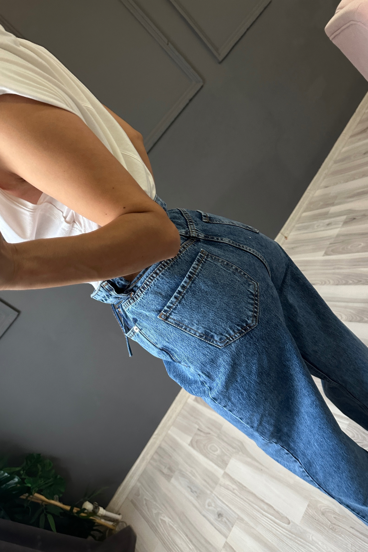 Premium Kalite İp Detaylı Dark Blue Denim