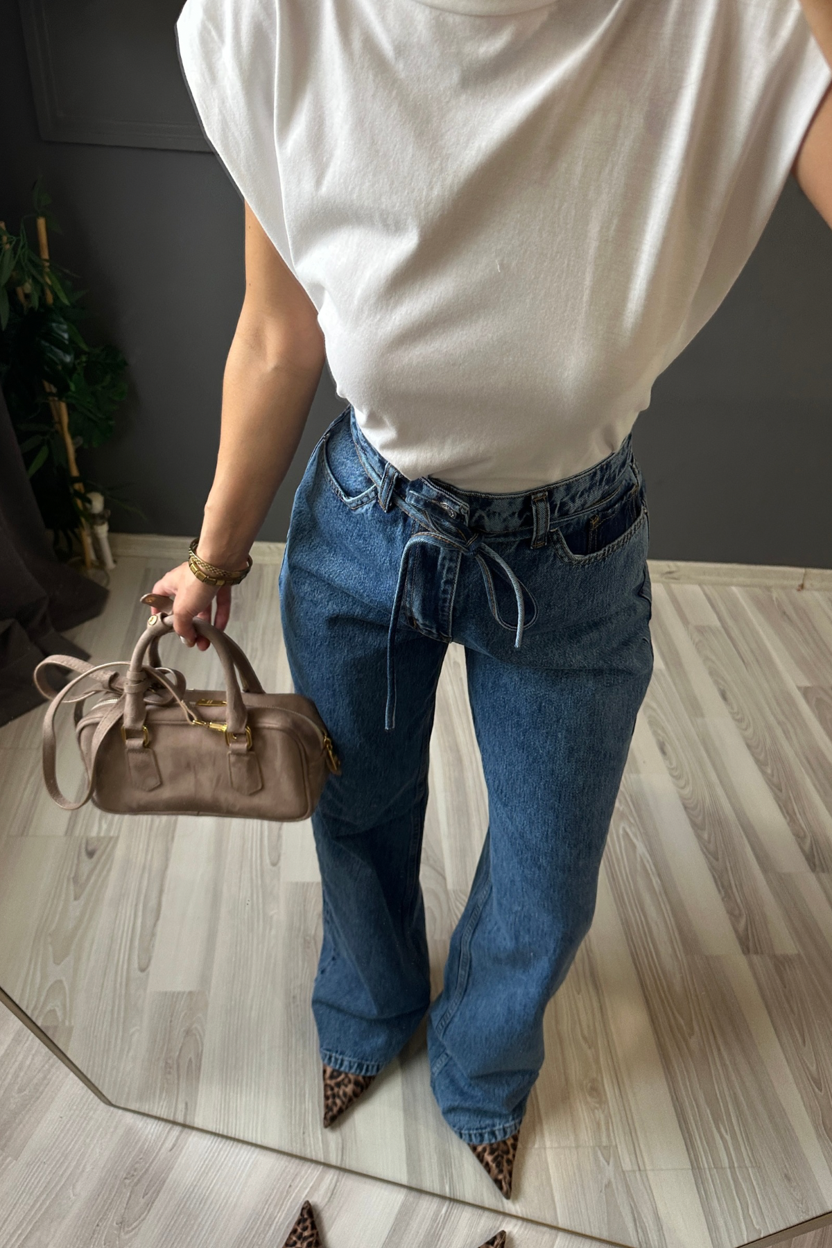 Premium Kalite İp Detaylı Dark Blue Denim