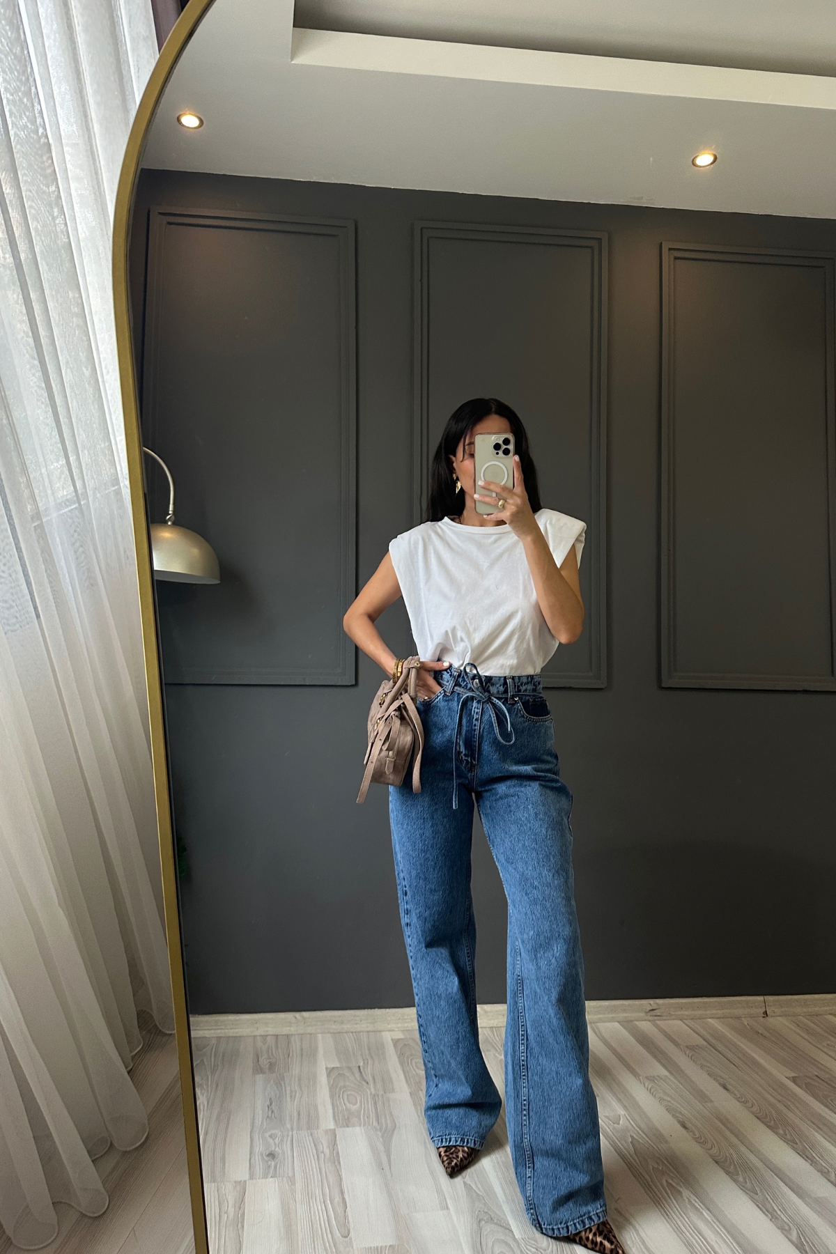 Premium Kalite İp Detaylı Dark Blue Denim