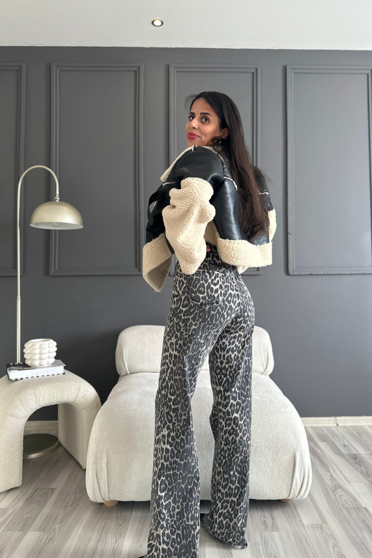 Premium Kalite Leopar Desenli Denim