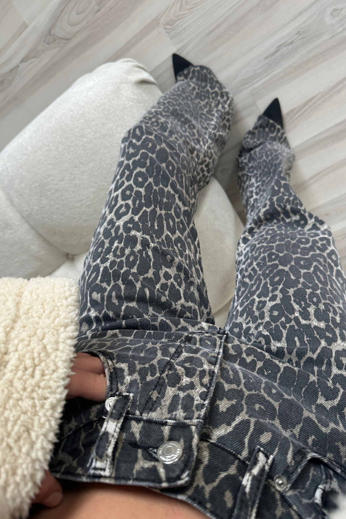Premium Kalite Leopar Desenli Denim