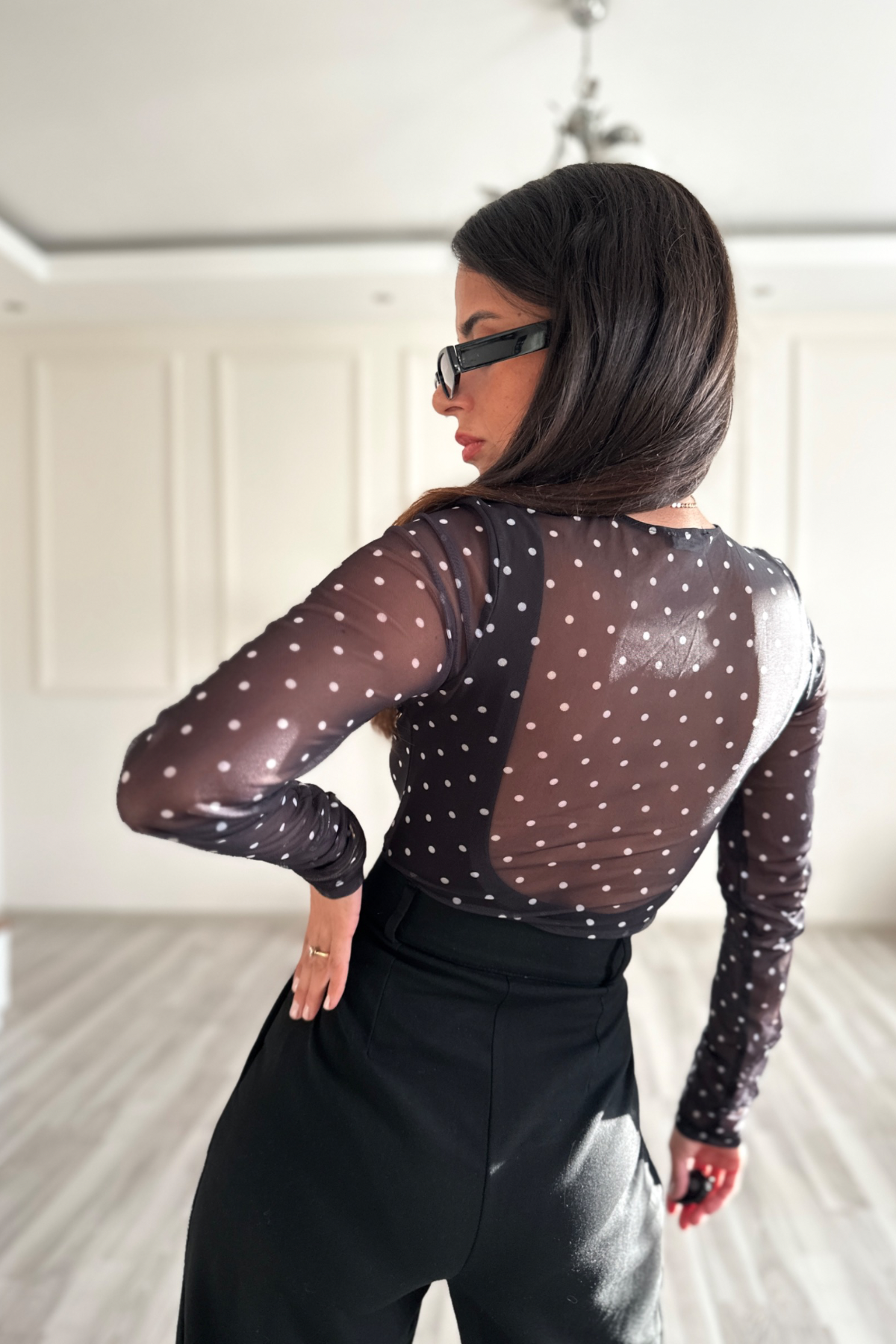 Puantiyeli Tül Bodysuit