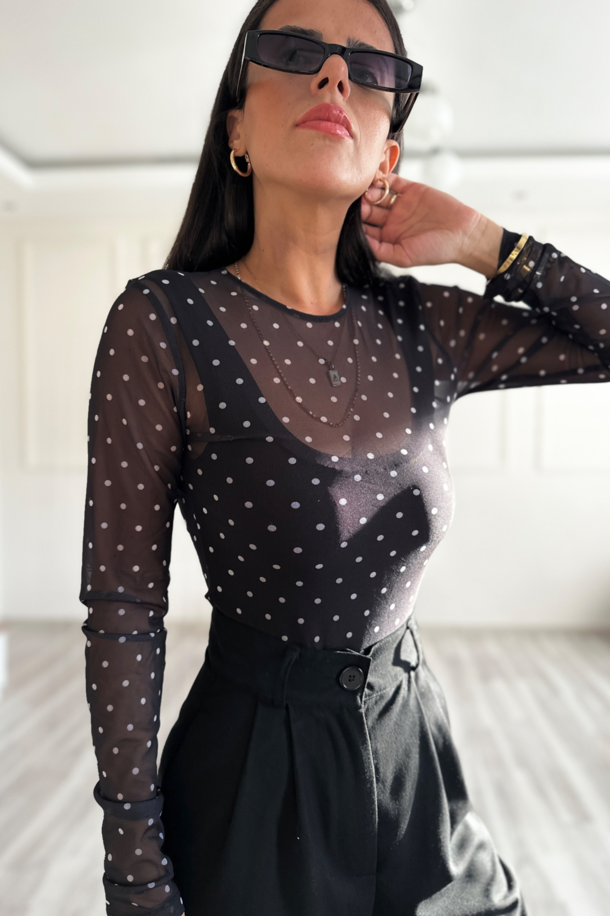Puantiyeli Tül Bodysuit