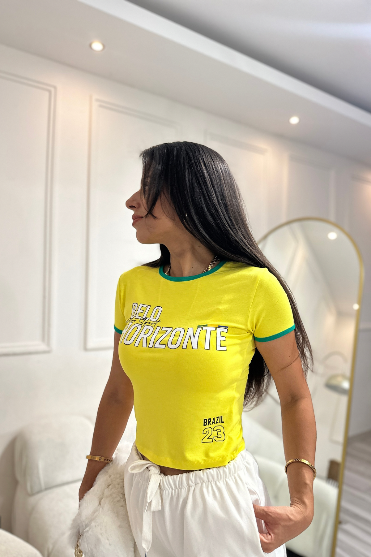 Sarı Blo Full Esnek Crop T-shirt