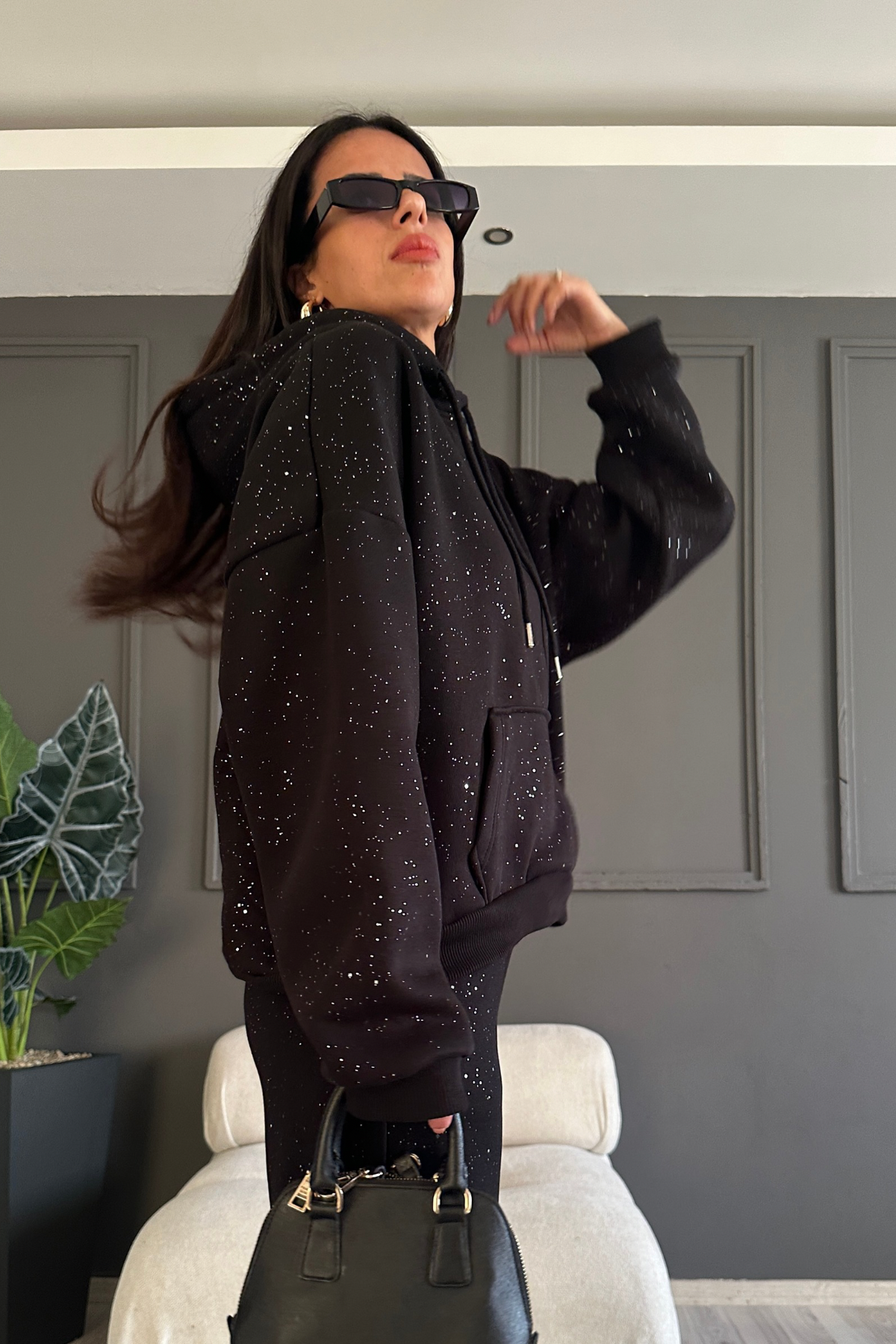 Simli Siyah Sweatshirt