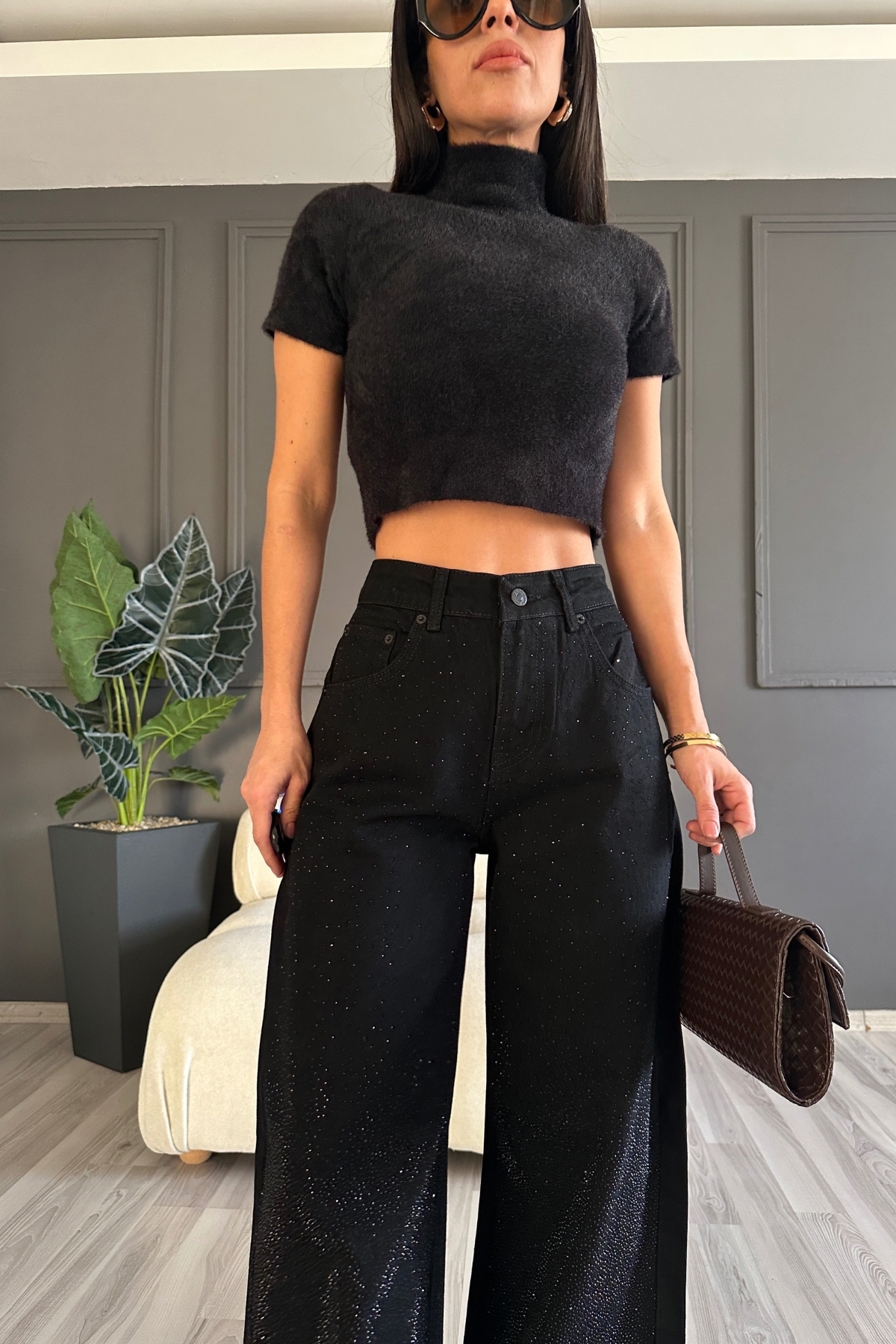 Siyah Işıltılı Denim