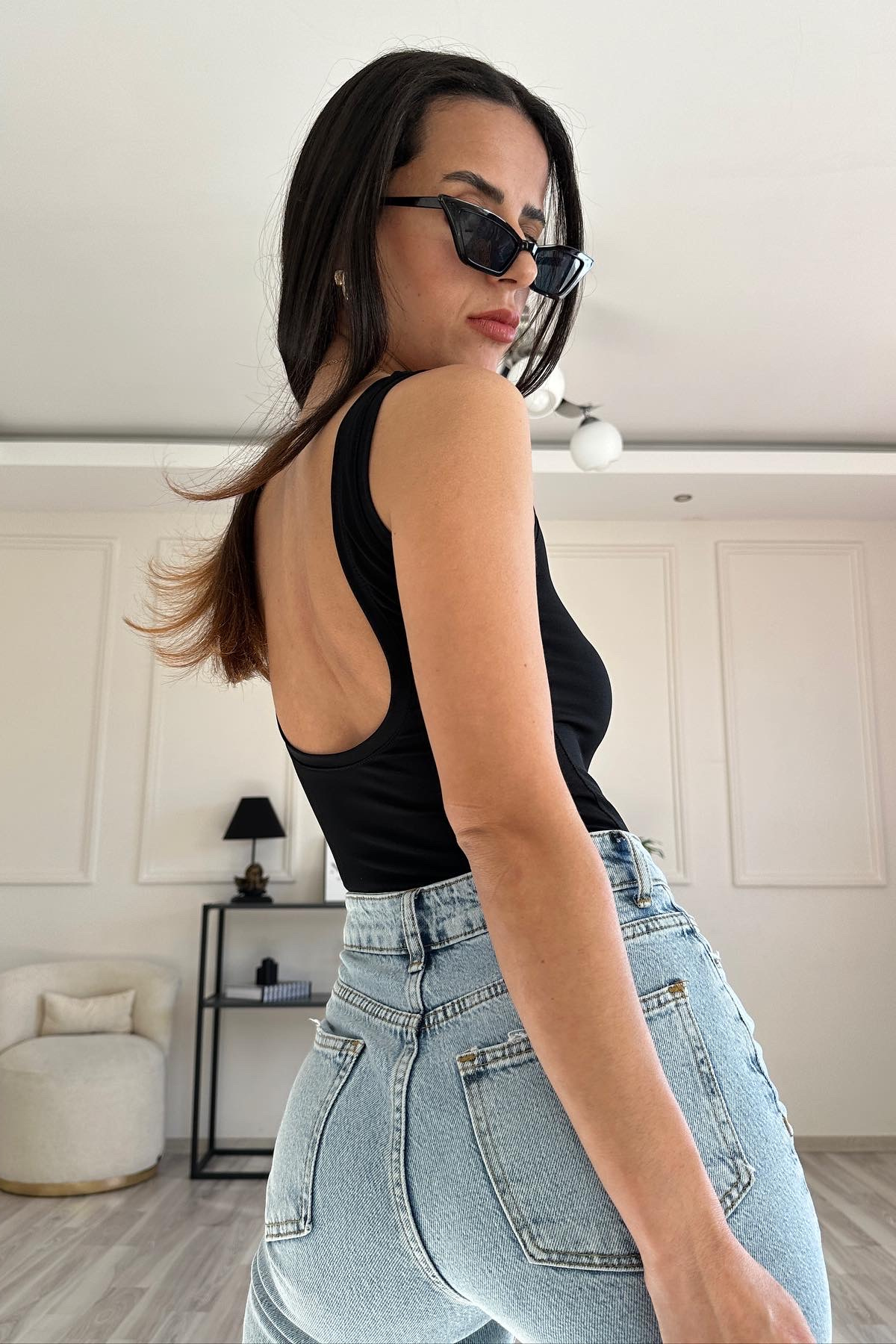 Siyah Likralı Sta Bodysuit