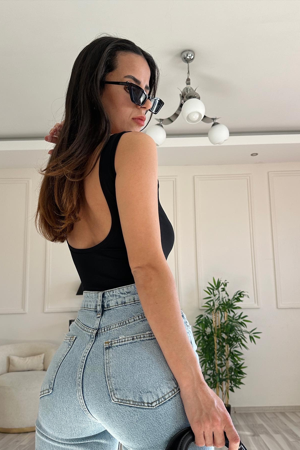 Siyah Likralı Sta Bodysuit