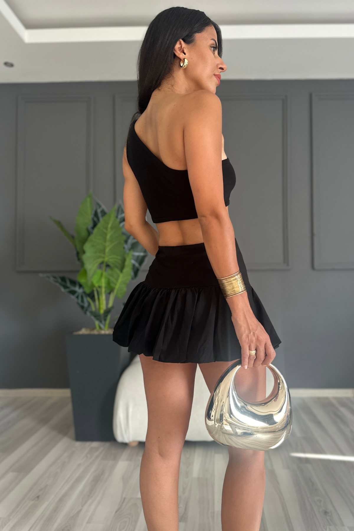 Siyah Linda Balon Şort Etek