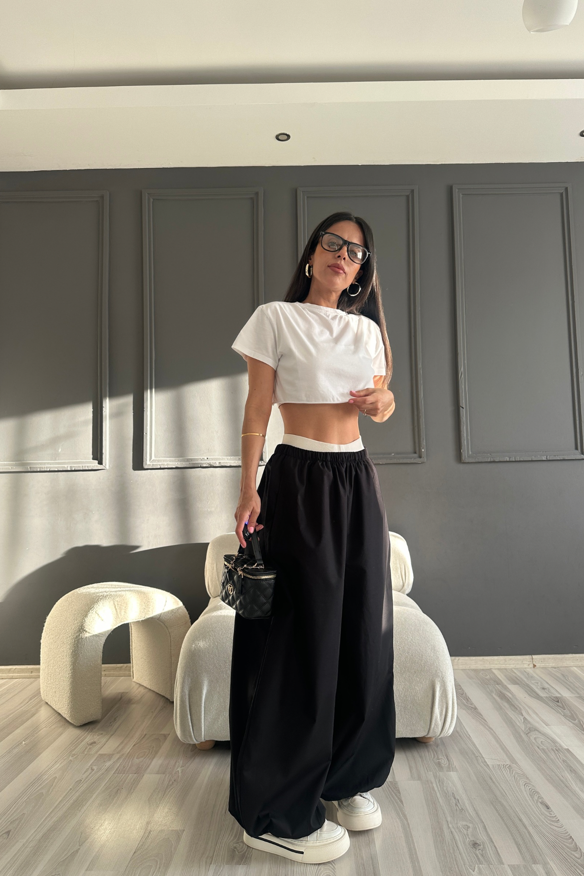 Siyah Poplin Balon Pantolon