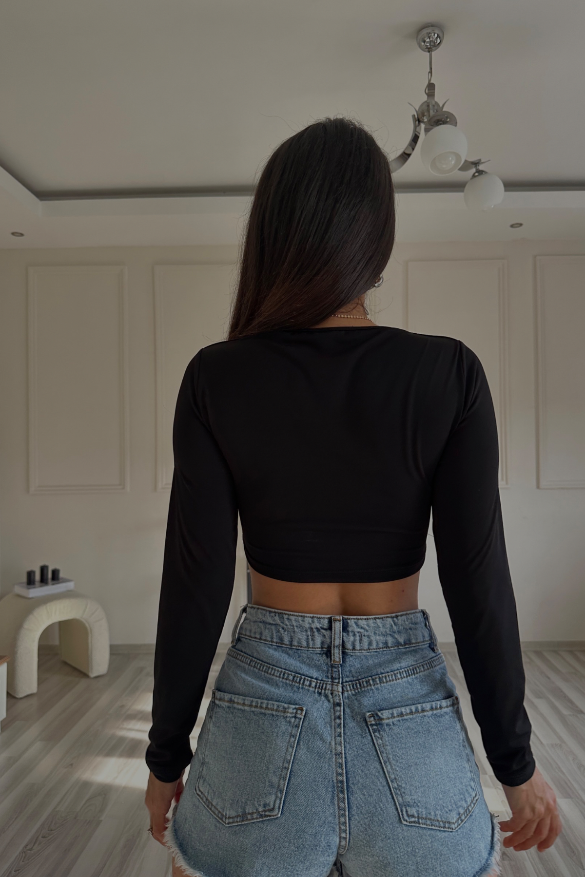 Sta Siyah Büzgülü Crop