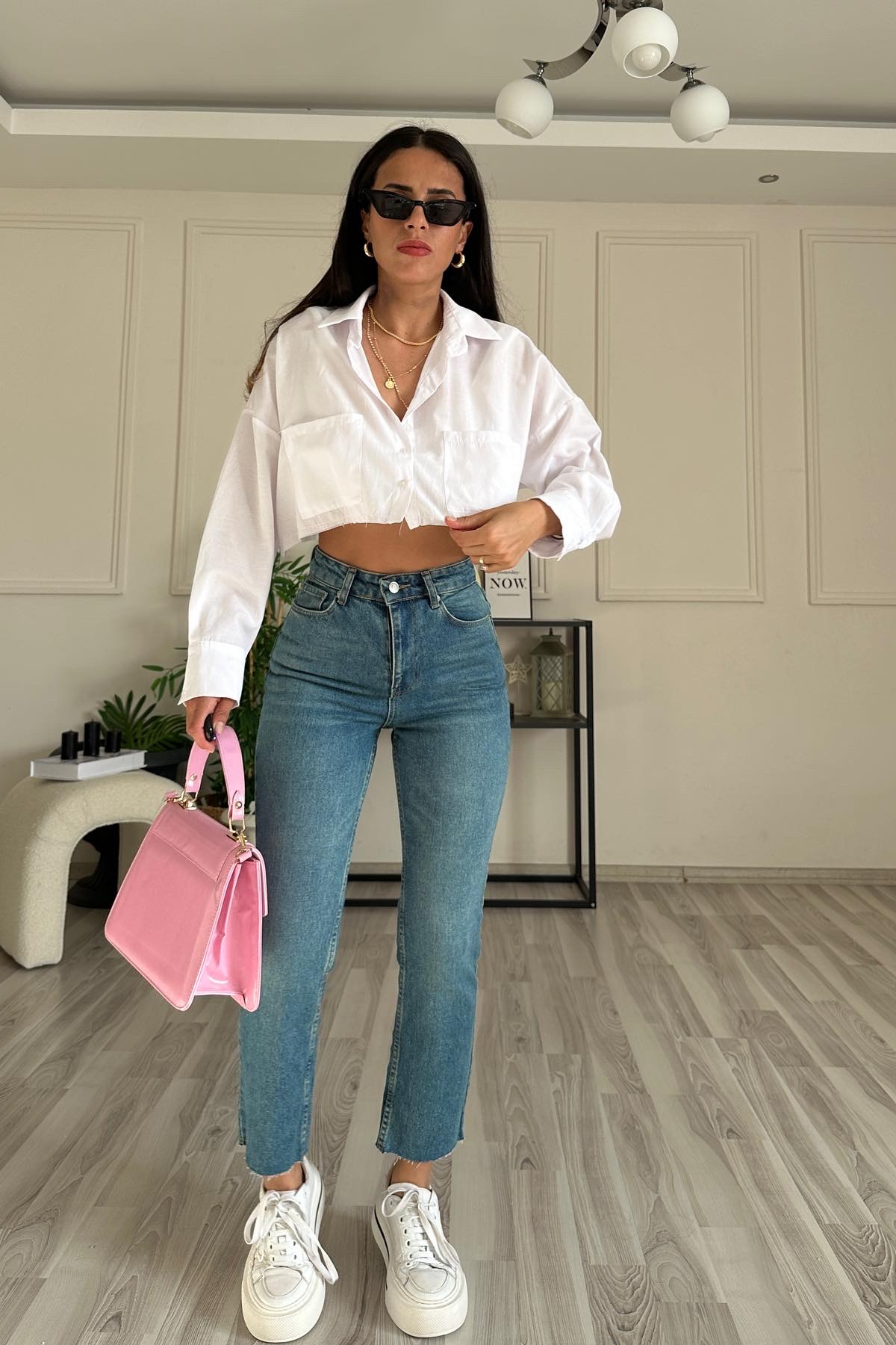 Straight Kesik Paça Eskitme Denim