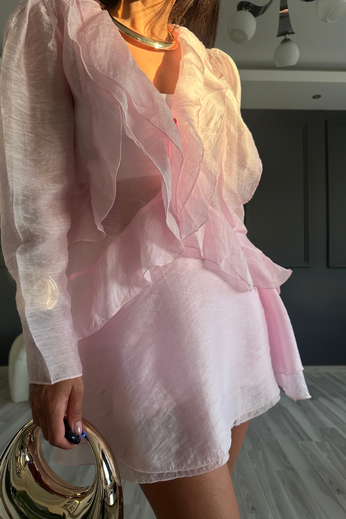 Toz Pembe Tül Detay Tasarım Takım