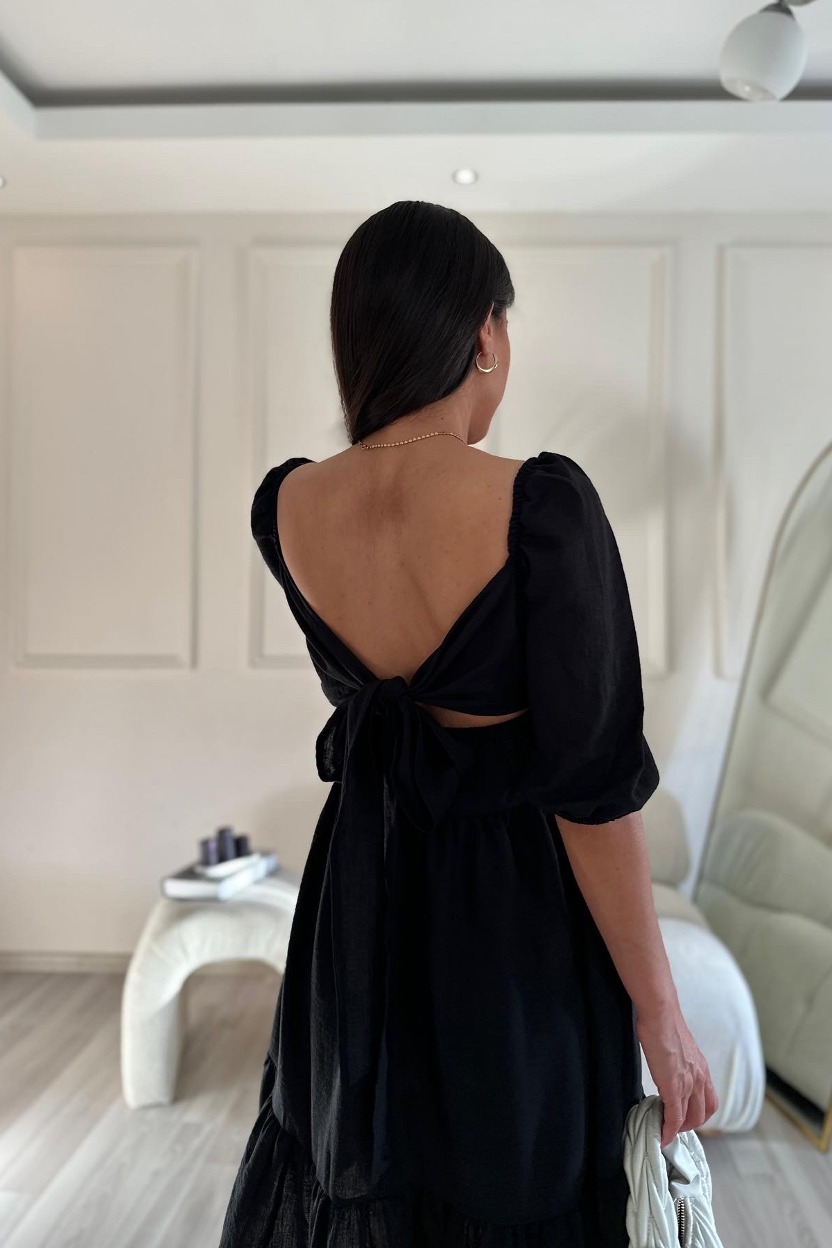 Wmc Model Siyah Sırtı Bağlamalı Romantik Elbise