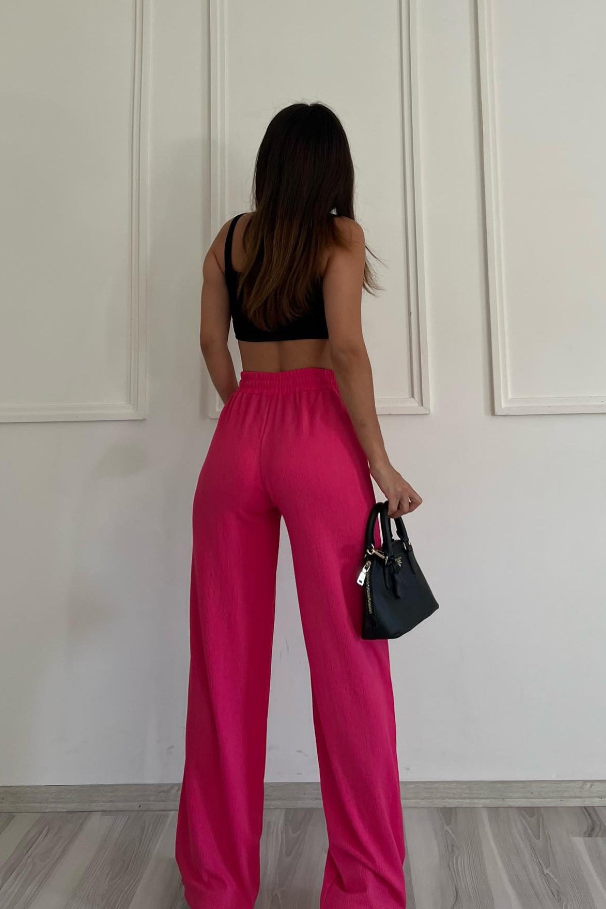 Yazlık Tiril Gofre Kumaş Pembe Pantolon