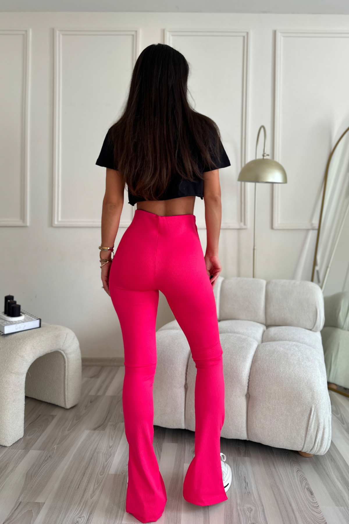 Yırtmaçlı Fitilli Pembe Pantolon 
