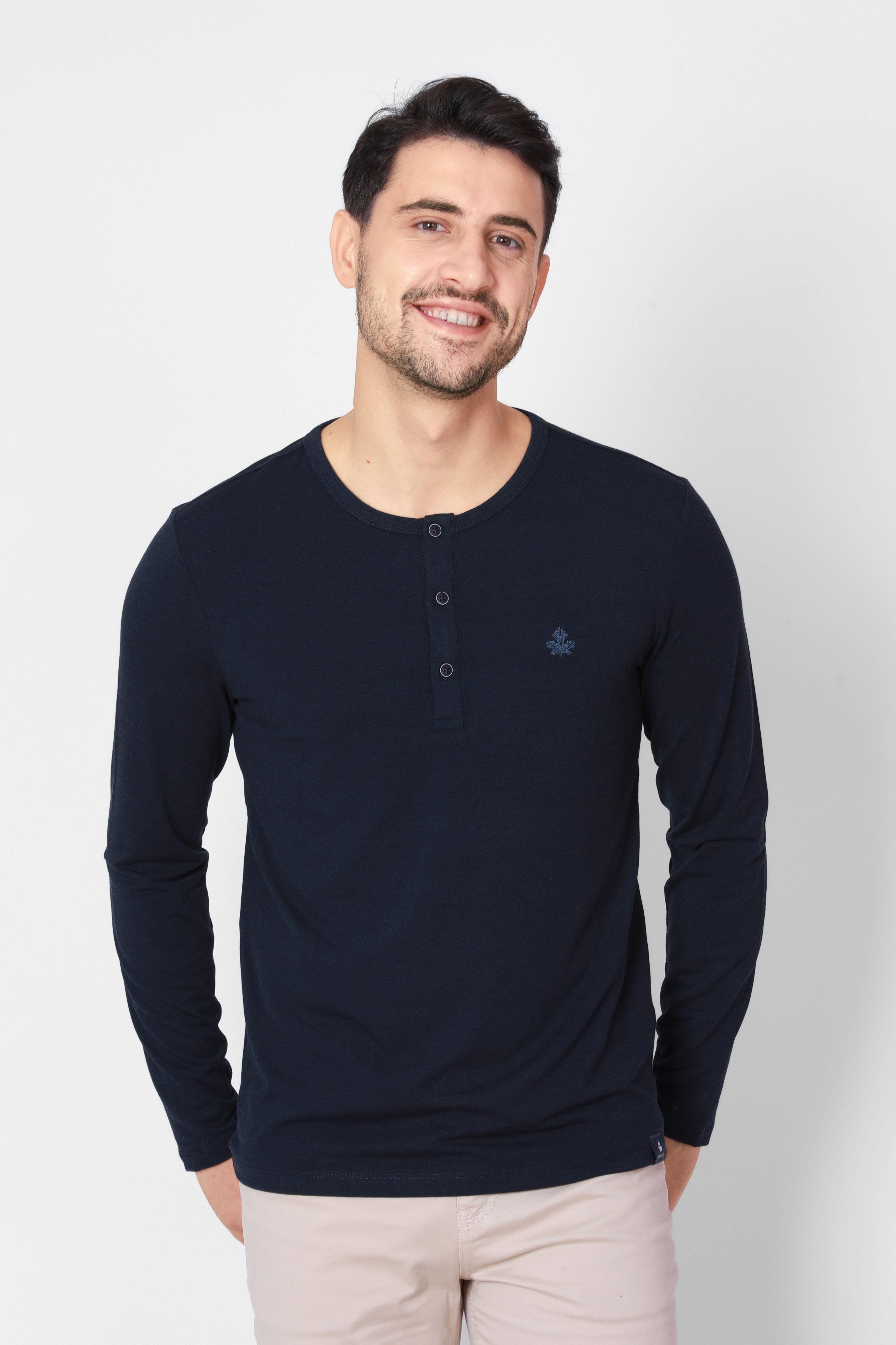 ADAM BOXESADAM BOXES Düğmeli Bisiklet Yaka Uzun Kollu T-shirt NP-Collargo - Lacivert