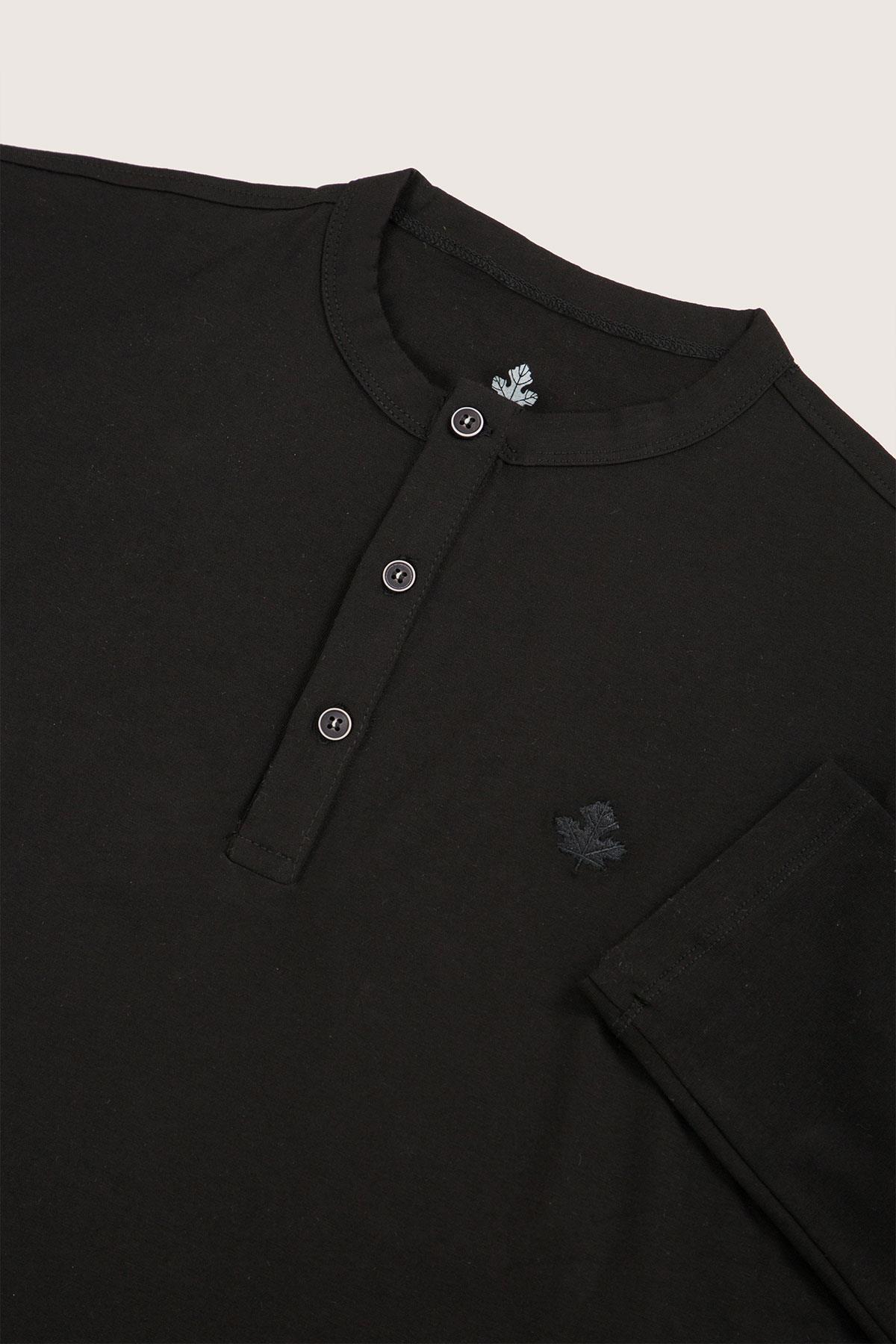 ADAM BOXESADAM BOXES Düğmeli Bisiklet Yaka Uzun Kollu T-shirt NP-Collargo - Siyah