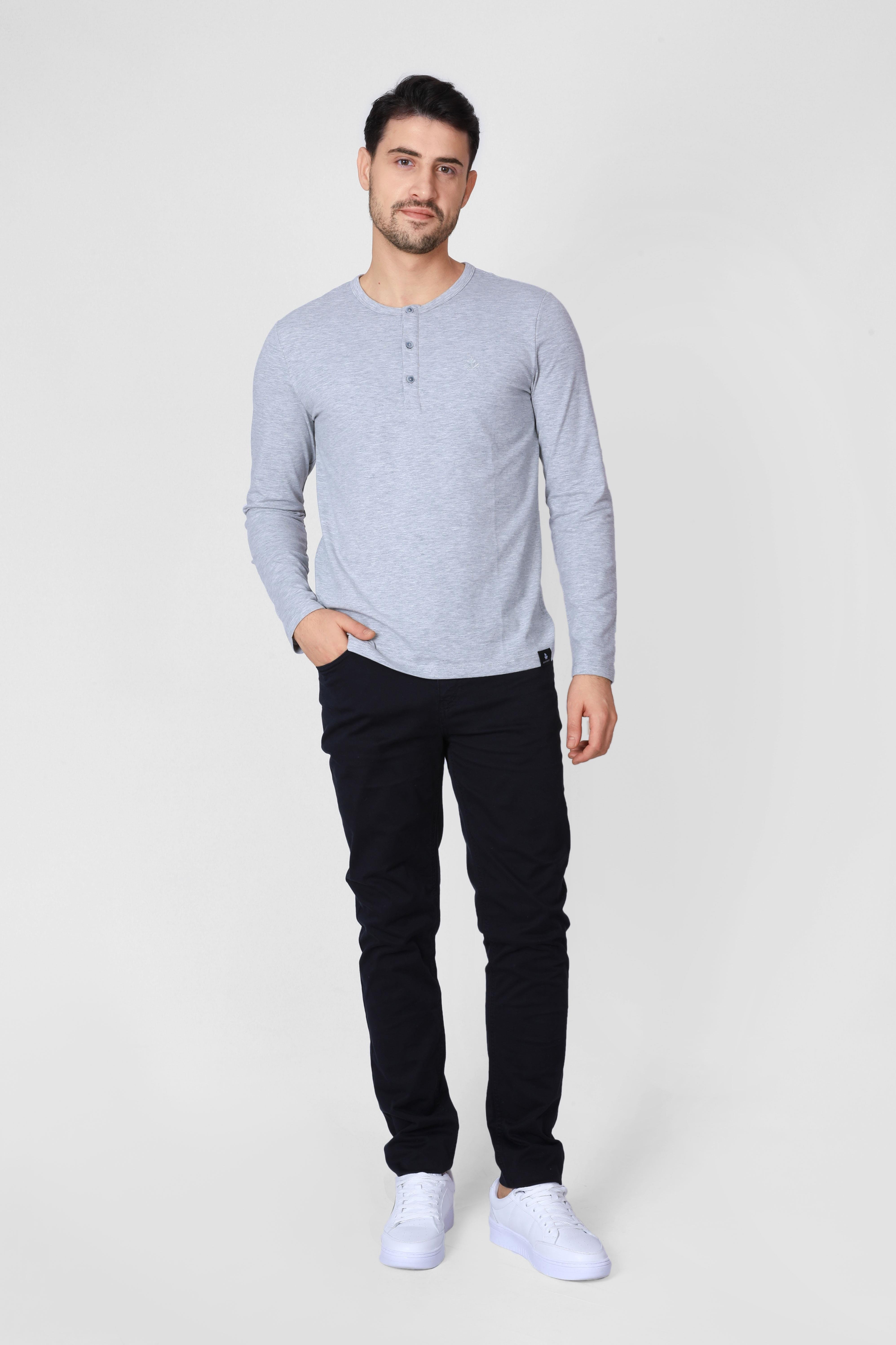 ADAM BOXESADAM BOXES Düğmeli Bisiklet Yaka Uzun Kollu T-shirt NP-Collargo - Açık Gri