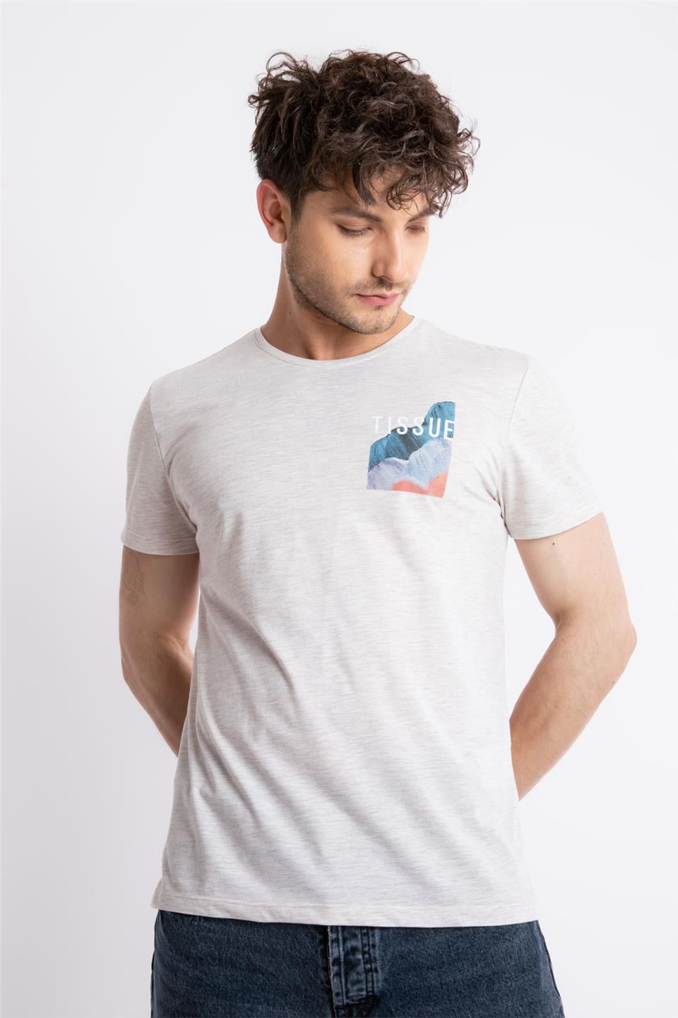 ADAM BOXESAdam Boxes Erkek/Unisex Baskılı O-Yaka T-shirt Tissue - Kahve Melanj