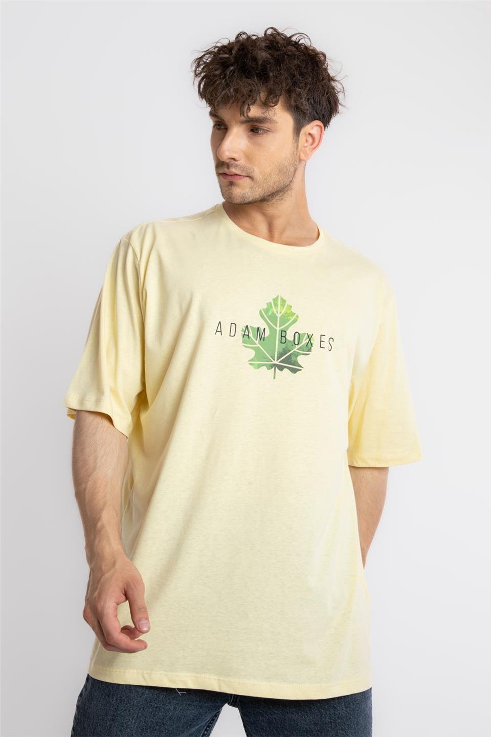 ADAM BOXESAdam Boxes Erkek/Unisex Baskılı Oversize O-Yaka T-shirt Suelto - Açık Sarı