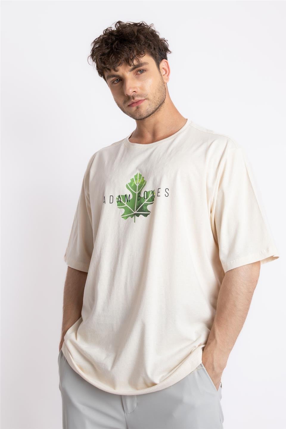 ADAM BOXESAdam Boxes Erkek/Unisex Baskılı Oversize O-Yaka T-shirt Suelto - Ham Pamuk