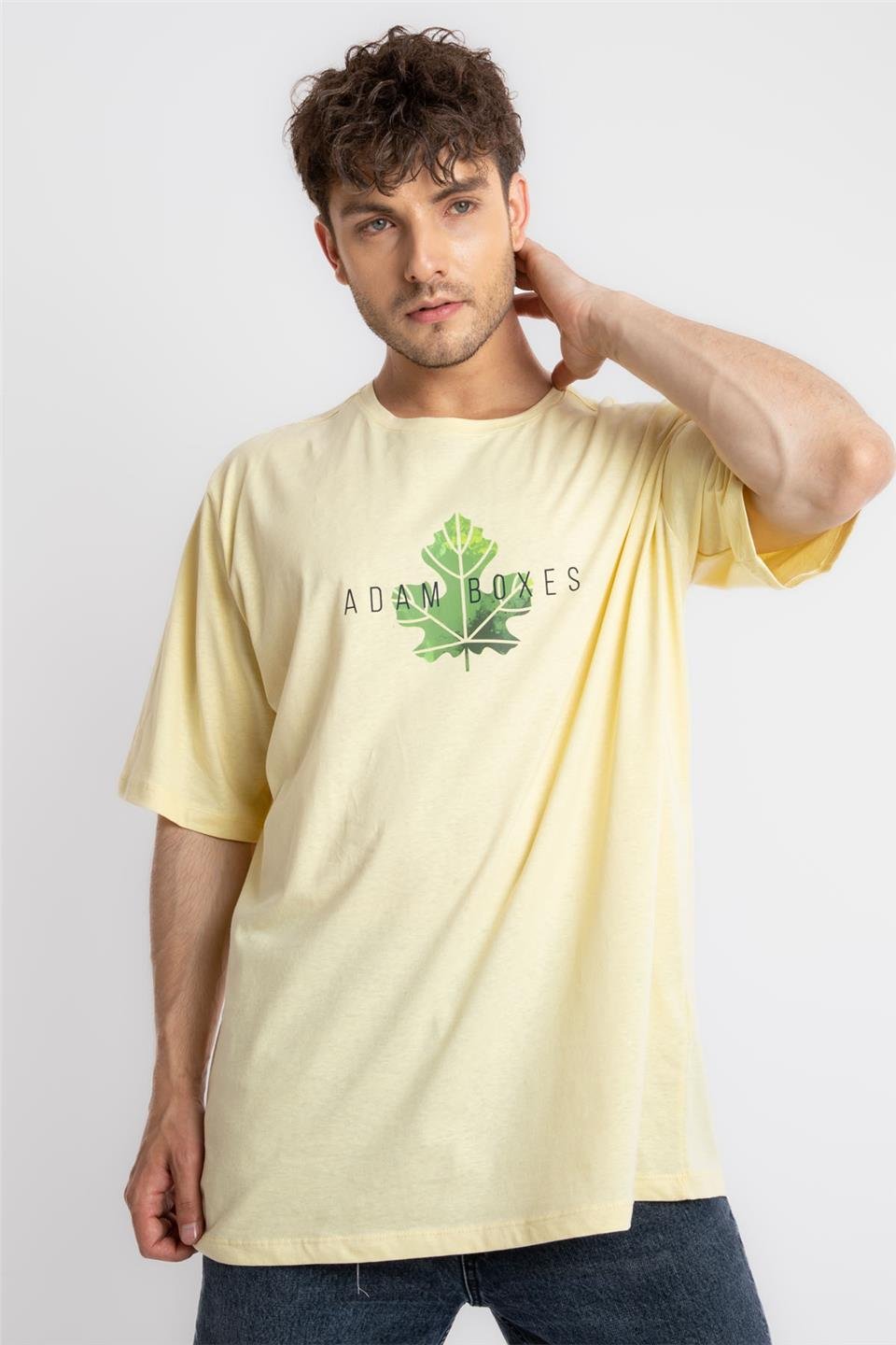ADAM BOXESAdam Boxes Erkek/Unisex Baskılı Oversize O-Yaka T-shirt Suelto - Açık Sarı