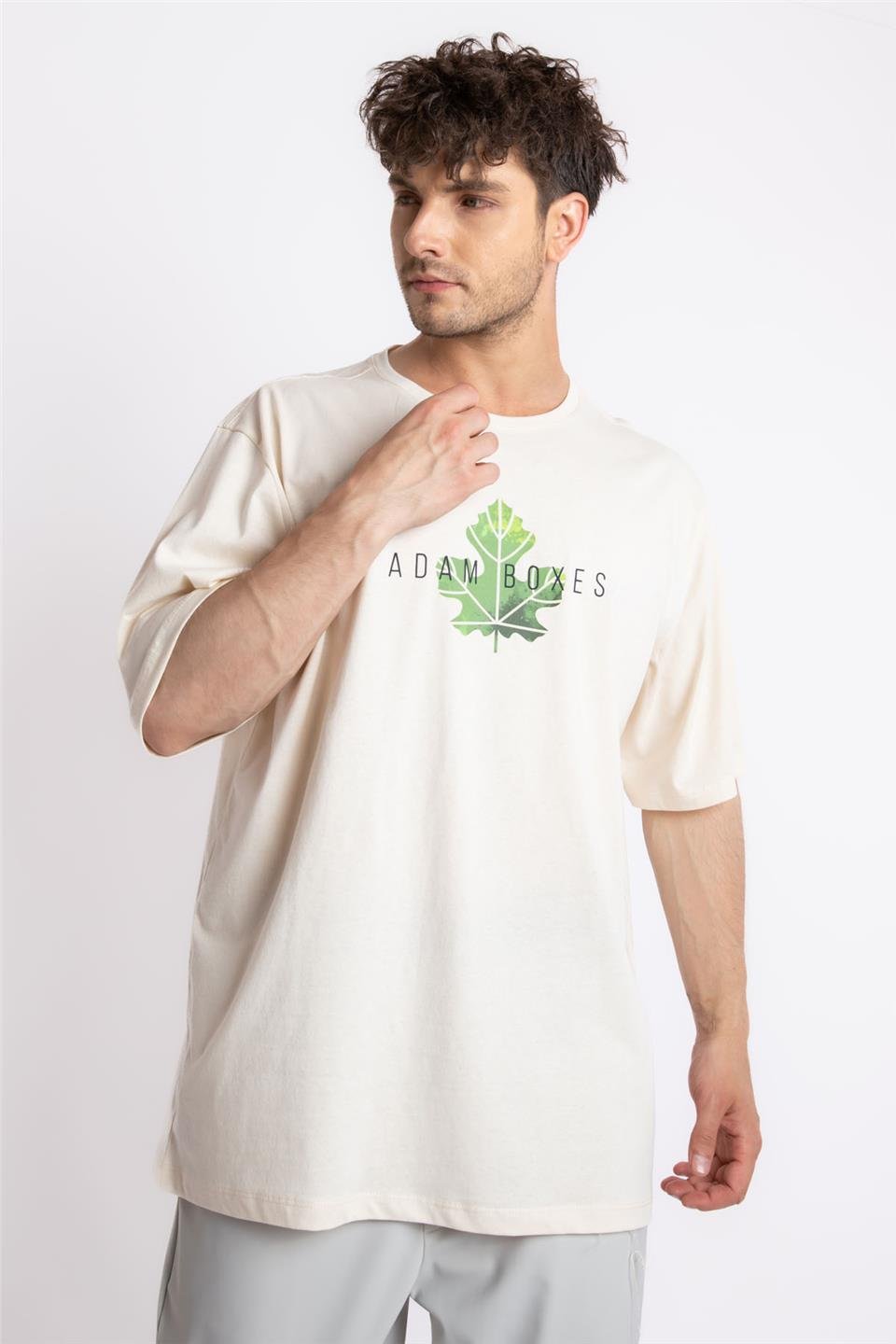 ADAM BOXESAdam Boxes Erkek/Unisex Baskılı Oversize O-Yaka T-shirt Suelto - Ham Pamuk
