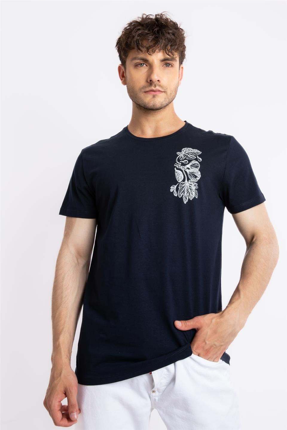 ADAM BOXESAdam Boxes Erkek/Unisex Baskılı O-Yaka T-shirt Bandos - Lacivert