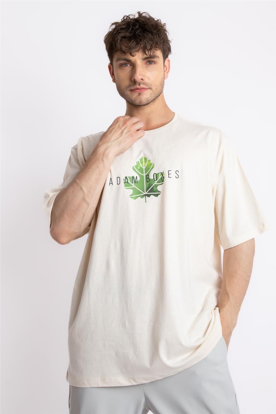 ADAM BOXESAdam Boxes Erkek/Unisex Baskılı Oversize O-Yaka T-shirt Suelto - Ham Pamuk