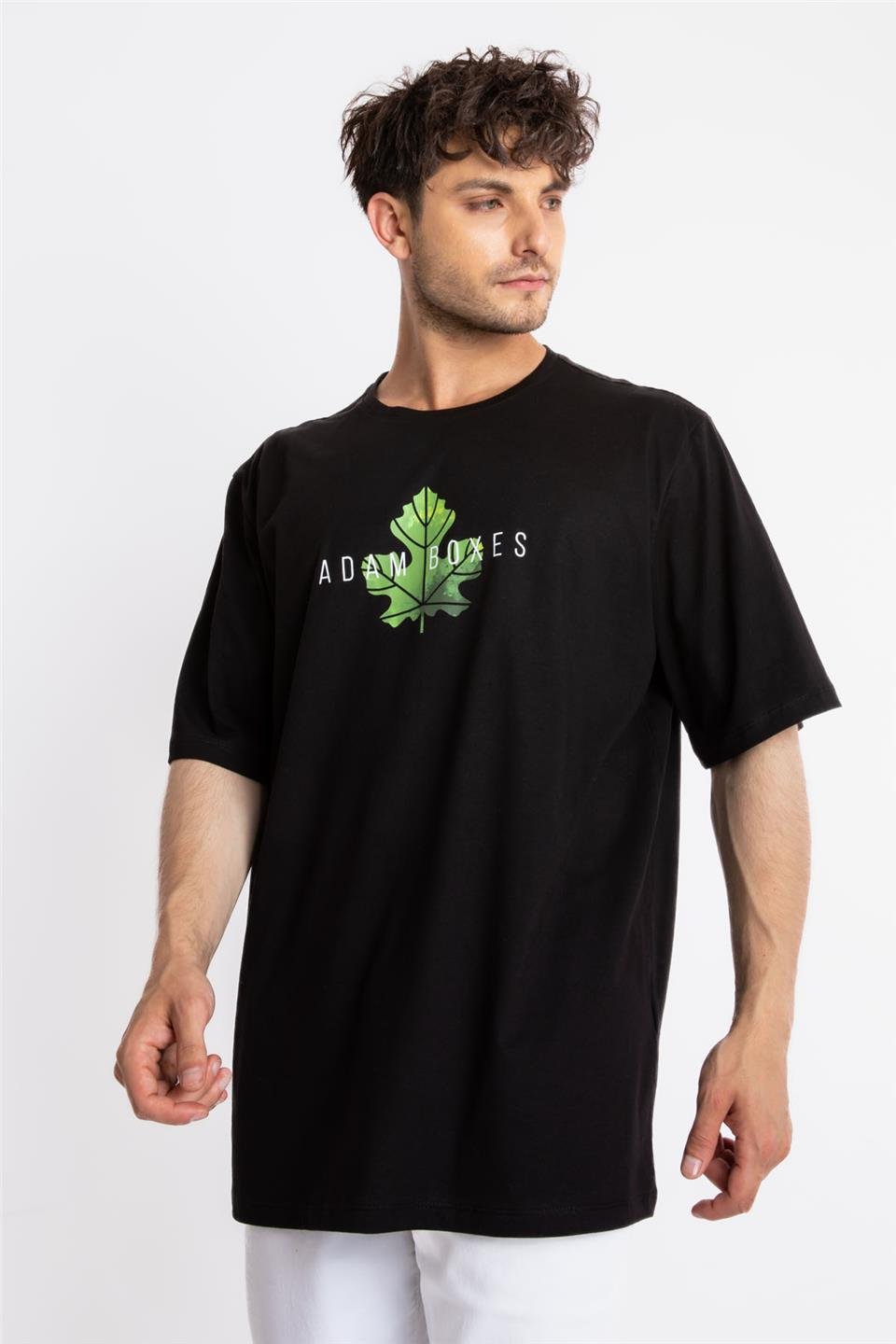 ADAM BOXESAdam Boxes Erkek/Unisex Baskılı Oversize O-Yaka T-shirt Suelto - Siyah